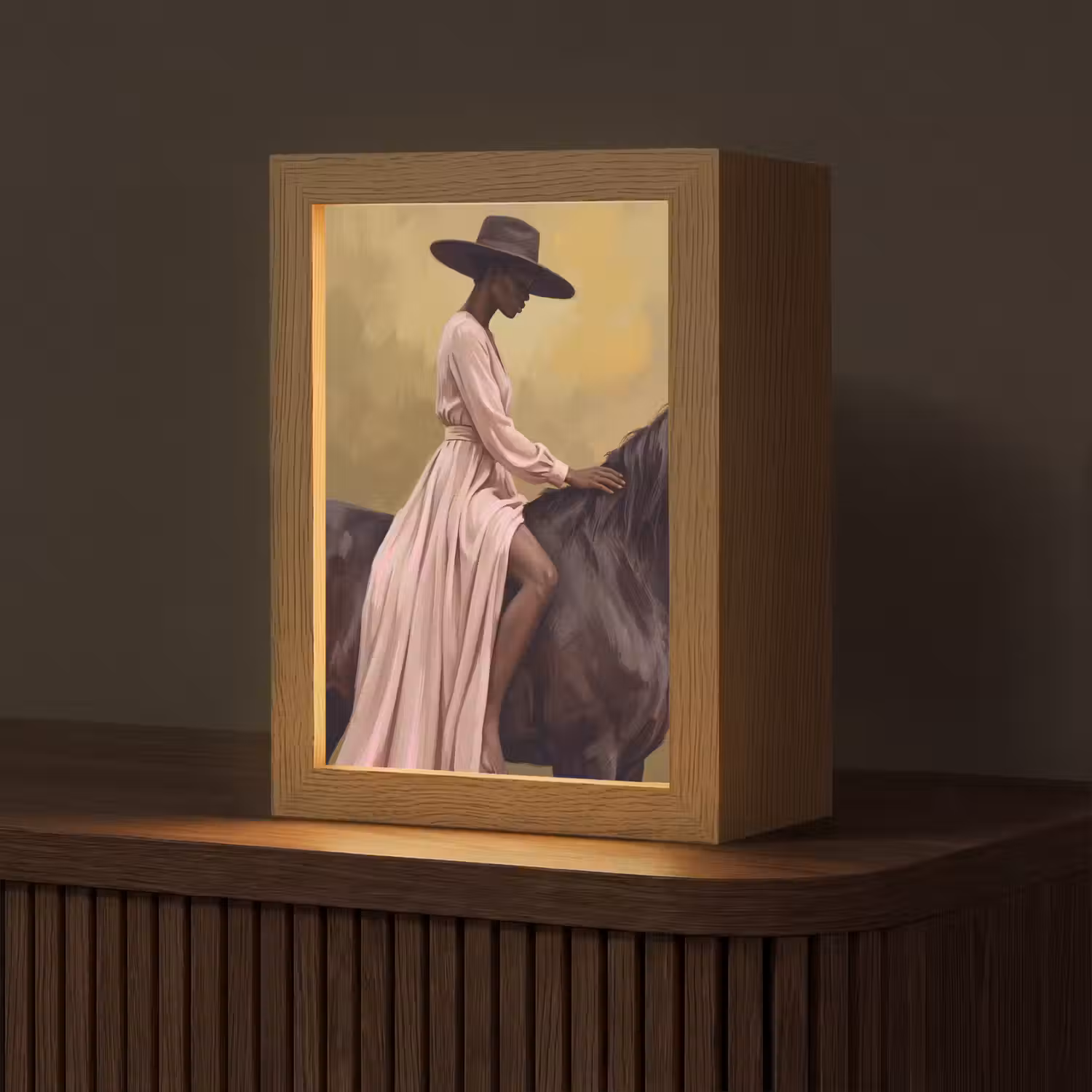 Paard - Klassiek - Oker Light Box met kabel (Tafellamp) klein -z3d_website
