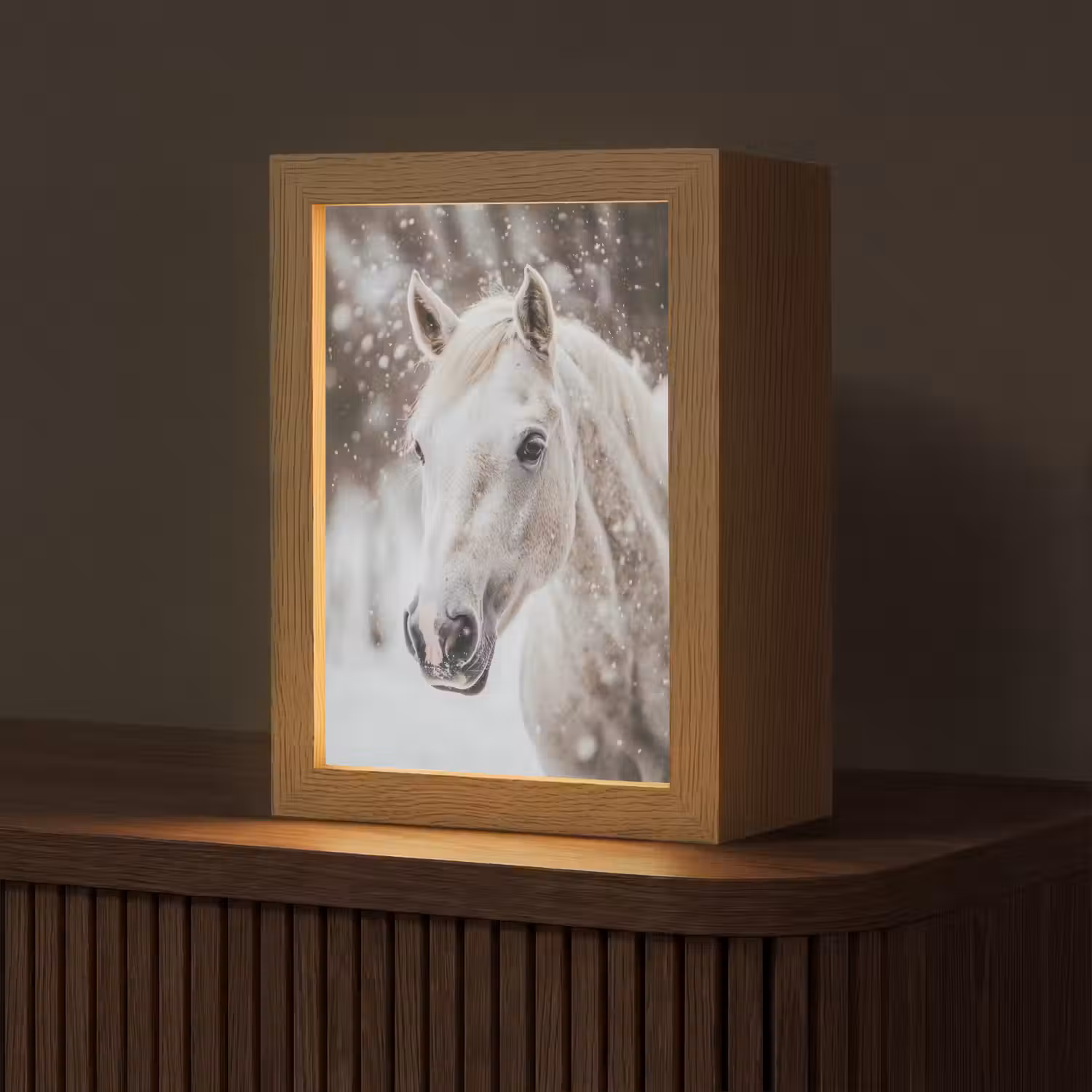 Paard - Wit - Winter - Natuur - Sneeuw - Dieren Light Box met kabel (Tafellamp) klein -z3d_website