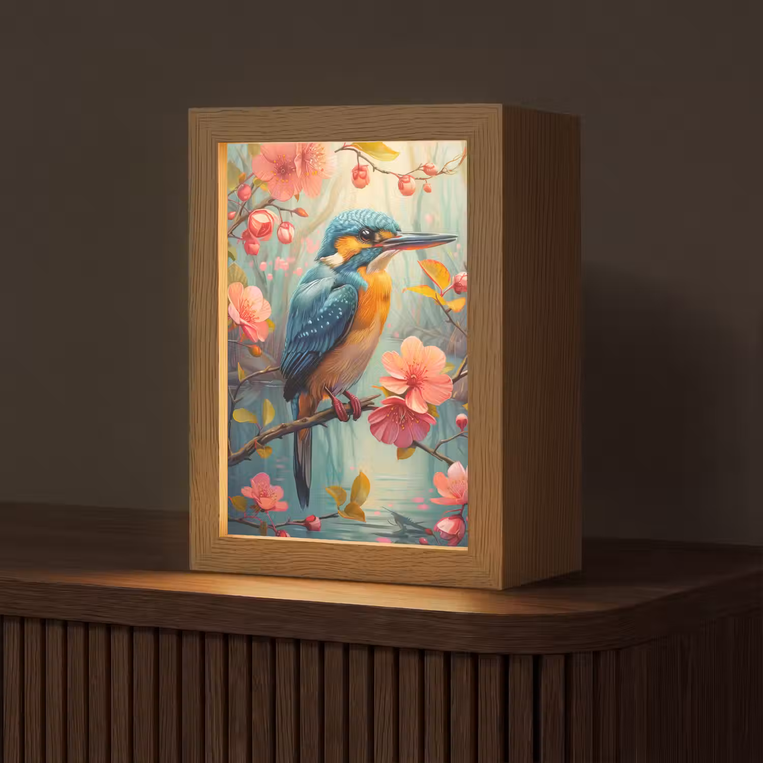 IJsvogel - Bloesem - Natuur - Vogels - Bloemen Light Box met kabel (Tafellamp) klein -z3d_website
