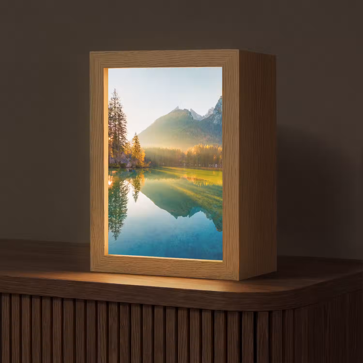 Meer - Bos - Bergen - Natuur - Zon - Landschap Light Box met kabel (Tafellamp) klein -z3d_website