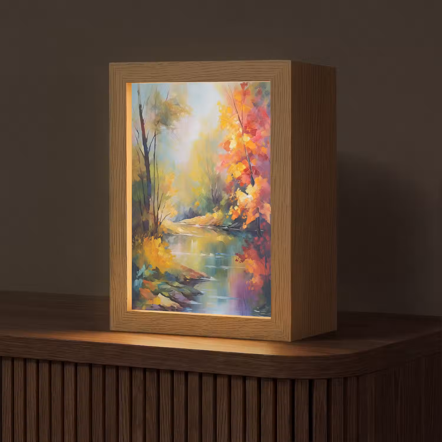 Landschap - Olieverf - Rivier - Kleurrijk Light Box met kabel (Tafellamp) klein -z3d_website