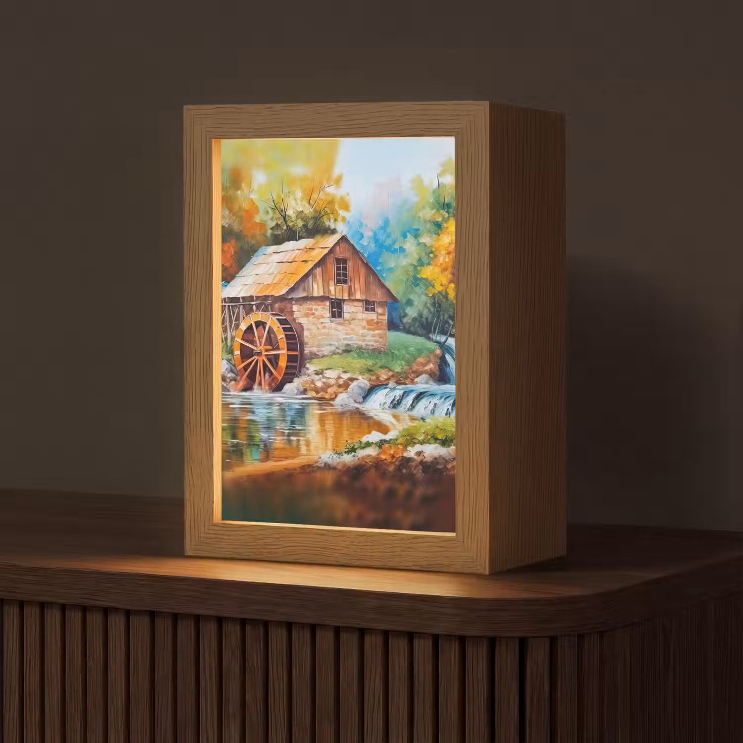 Landschap - Schilderij - Huis - Kunst - Herfst Light Box met kabel (Tafellamp) klein -z3d_website
