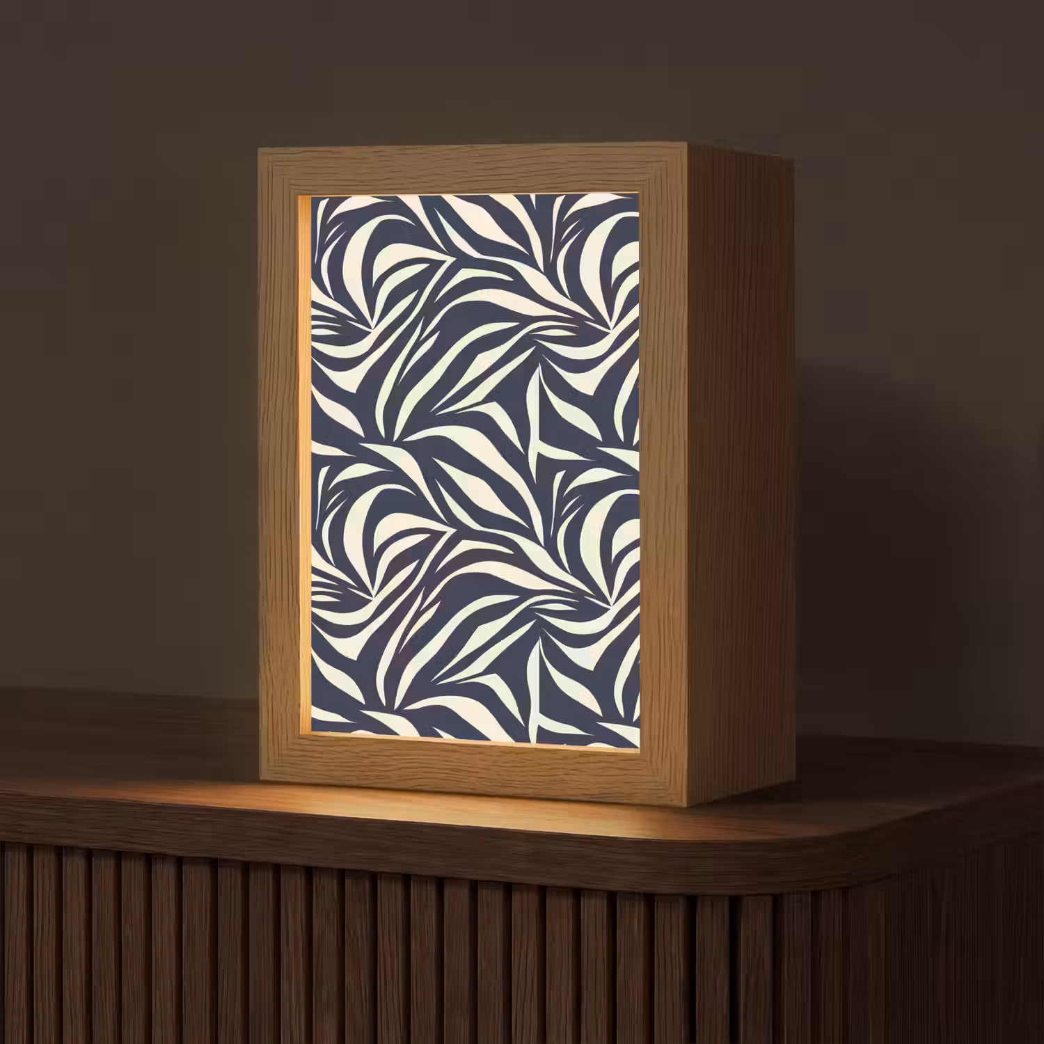 Bladvormen - Blauw - Patroon - Wit Light Box met kabel (Tafellamp) klein 925 -z3d_website