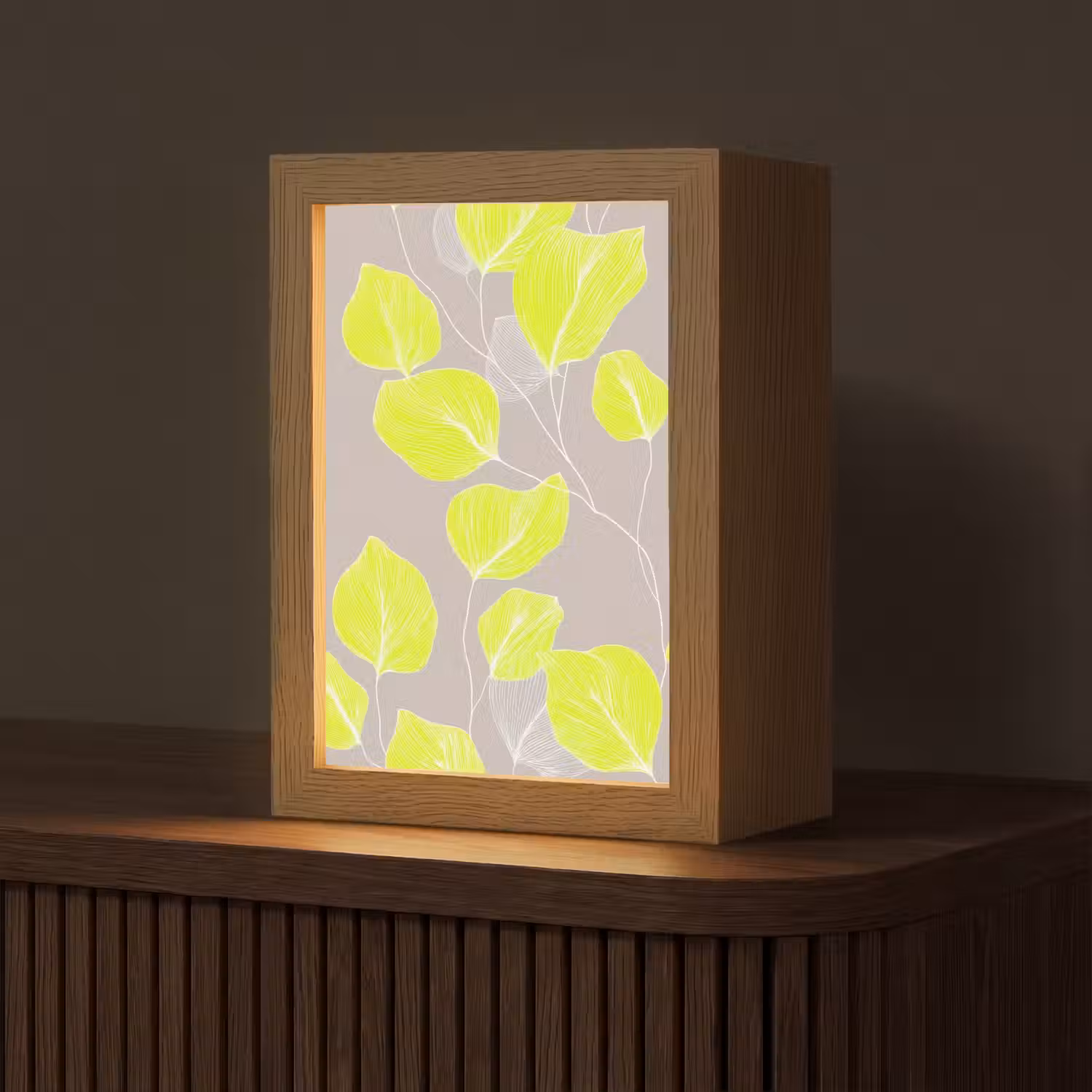 Bladeren - Neon - Geel - Lijnen Light Box met kabel (Tafellamp) klein -z3d_website
