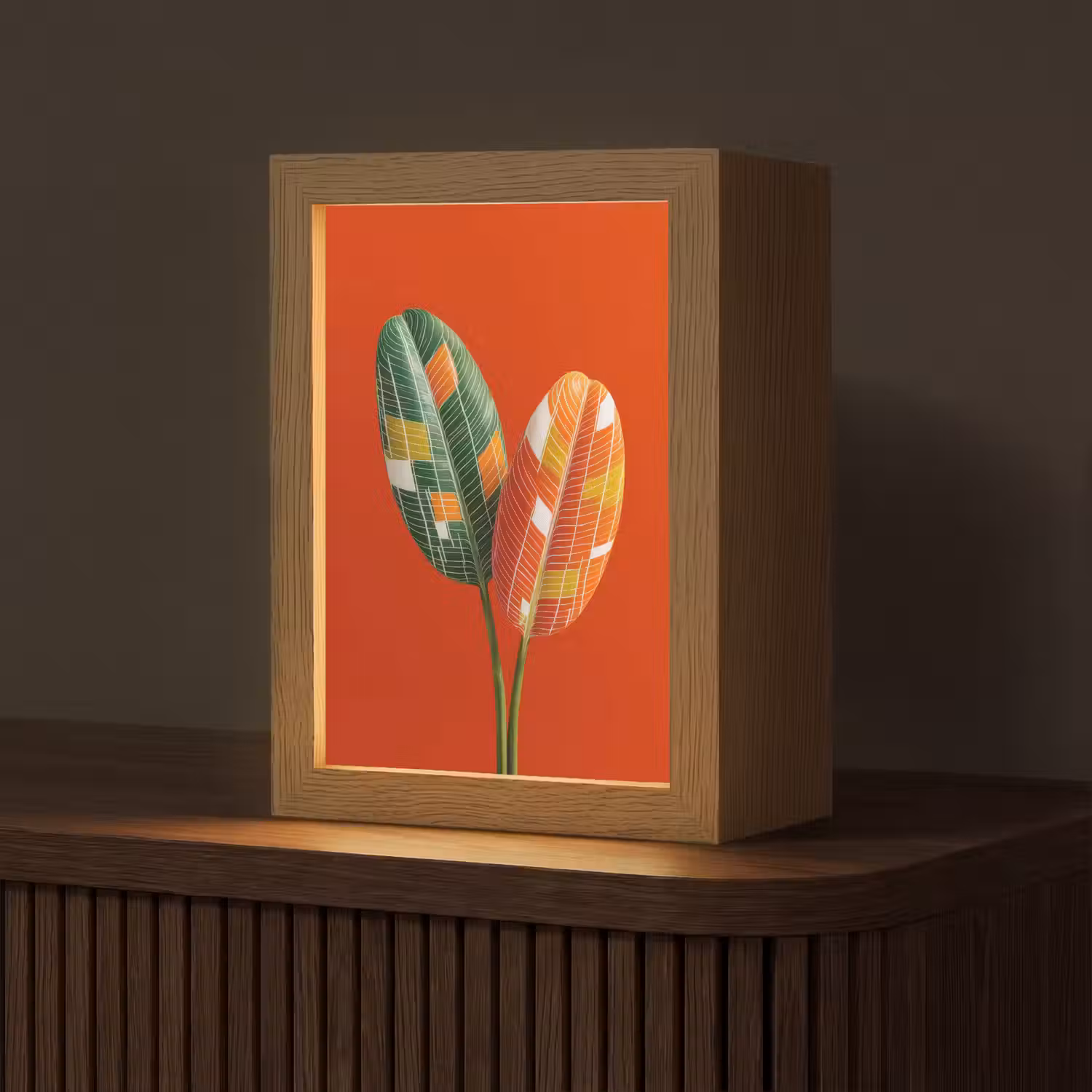 Bladeren - Ovaal - Mozaïek - Patroon Light Box met kabel (Tafellamp) klein -z3d_website