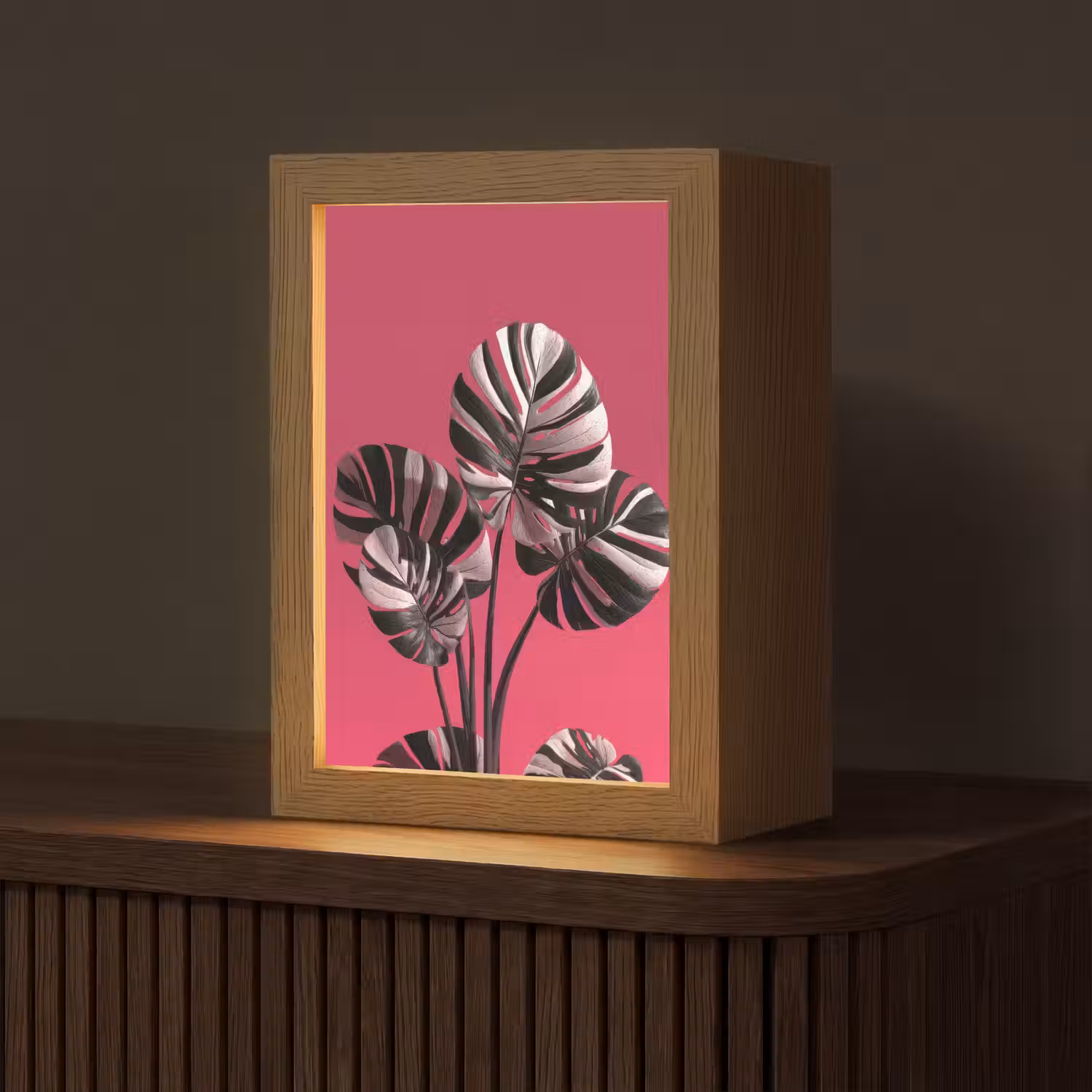 Bladeren - Rond - Roze Light Box met kabel (Tafellamp) klein -z3d_website