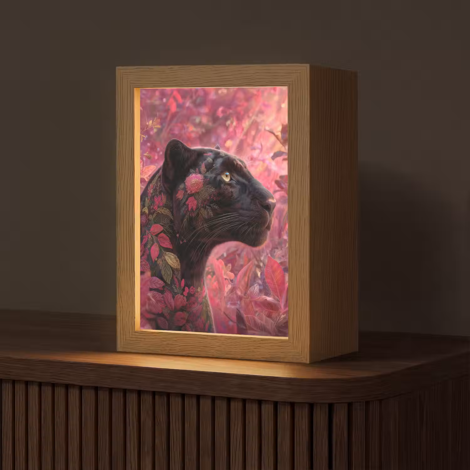 Luipaard - Bloemen - Roze Light Box met kabel (Tafellamp) klein -z3d_website