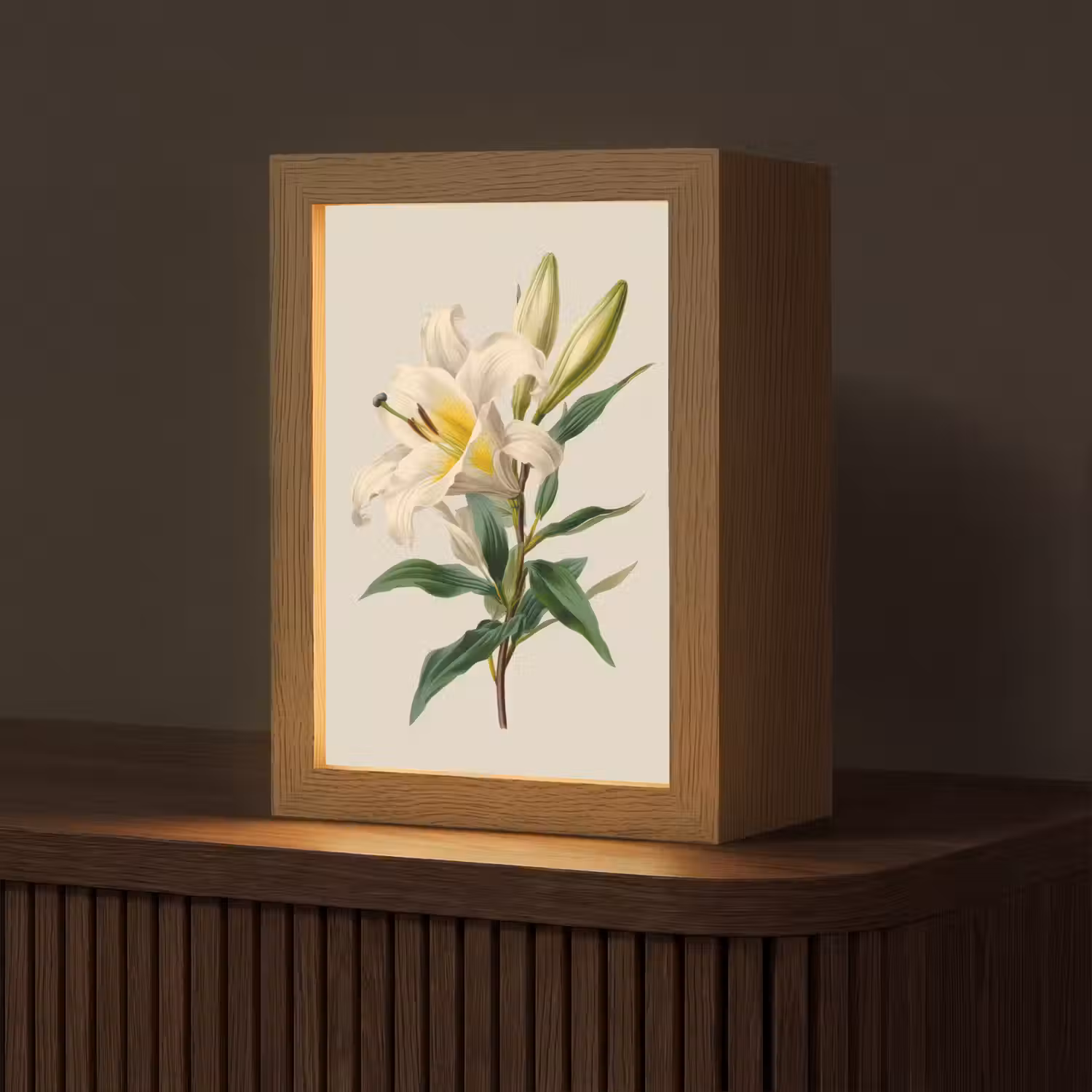 Lelie - Elegant - Botanisch - Beige Light Box met kabel (Tafellamp) klein -z3d_website
