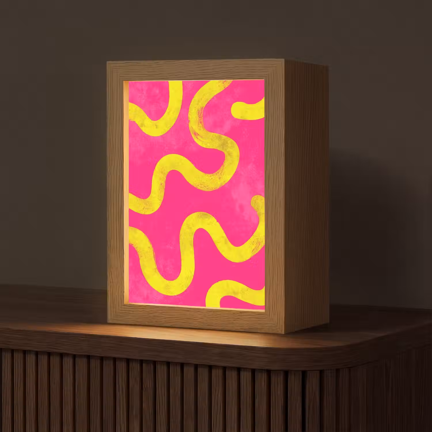 Lijn - Geel - Abstract Light Box met kabel (Tafellamp) klein -z3d_website