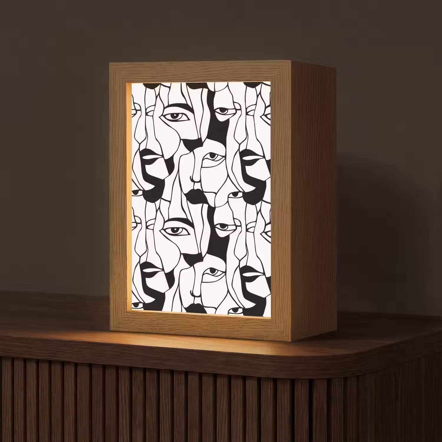 Lijnen - Gezichten - Zwart - Wit Light Box met kabel (Tafellamp) klein 925 -z3d_website