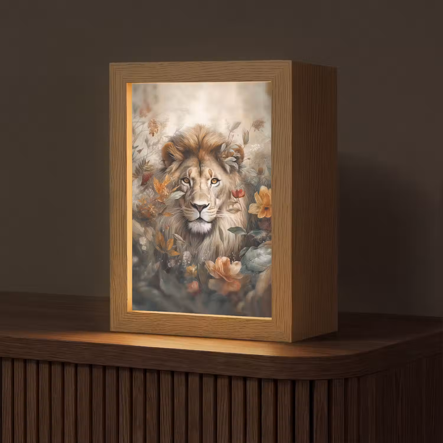 Leeuw - Wilde dieren - Planten - Natuur - Bloemen Light Box met kabel (Tafellamp) klein -z3d_website