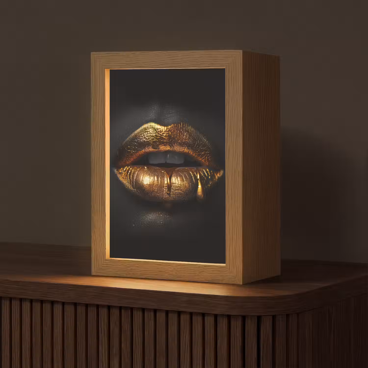Lippen - Goud - Abstract - Zwart - Aesthetic Light Box met kabel (Tafellamp) klein -z3d_website