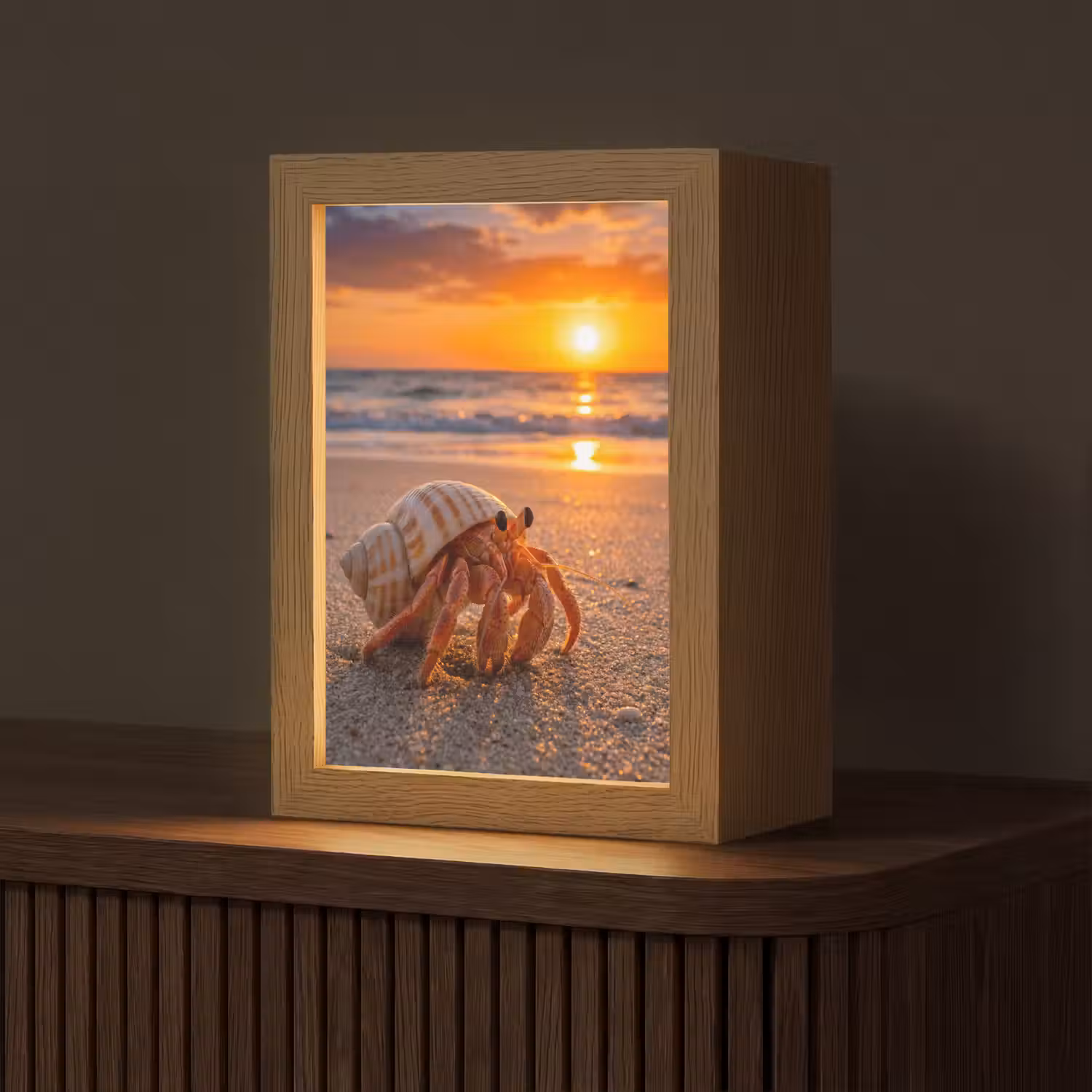 Kreeft - Strand - Natuur - Zonsondergang - Oranje Light Box met kabel (Tafellamp) klein -z3d_website