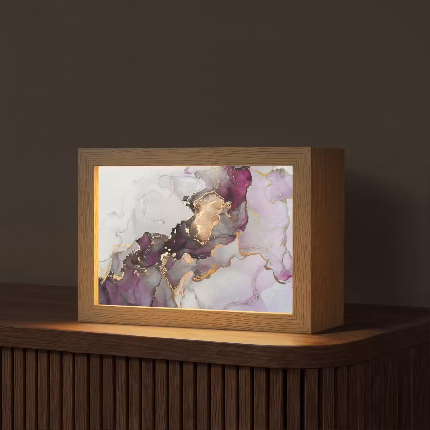 Marmer - Abstract - Goud - Paars Light Box met kabel (Tafellamp) klein -z3d_website