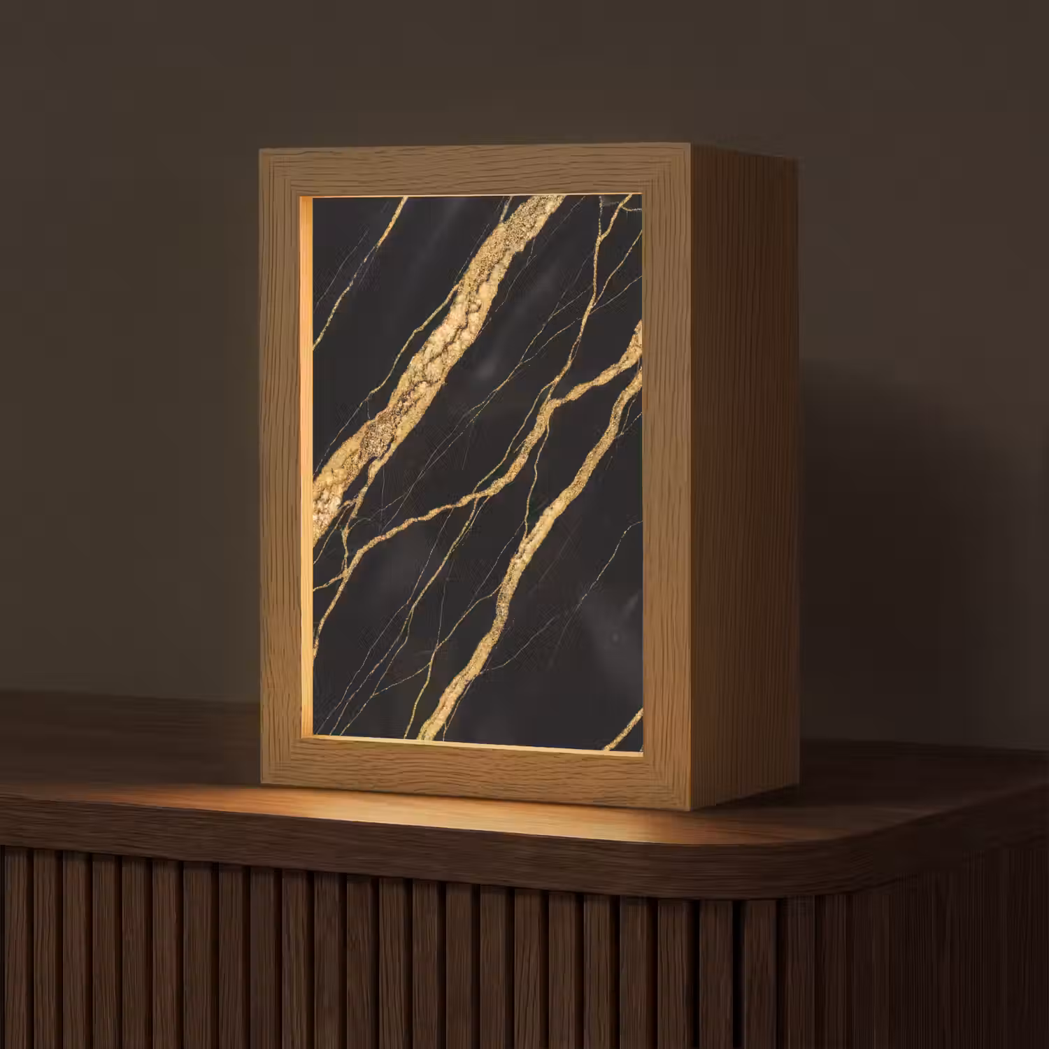 Marmer - Goud - Textuur - Abstract - Zwart Light Box met kabel (Tafellamp) klein -z3d_website