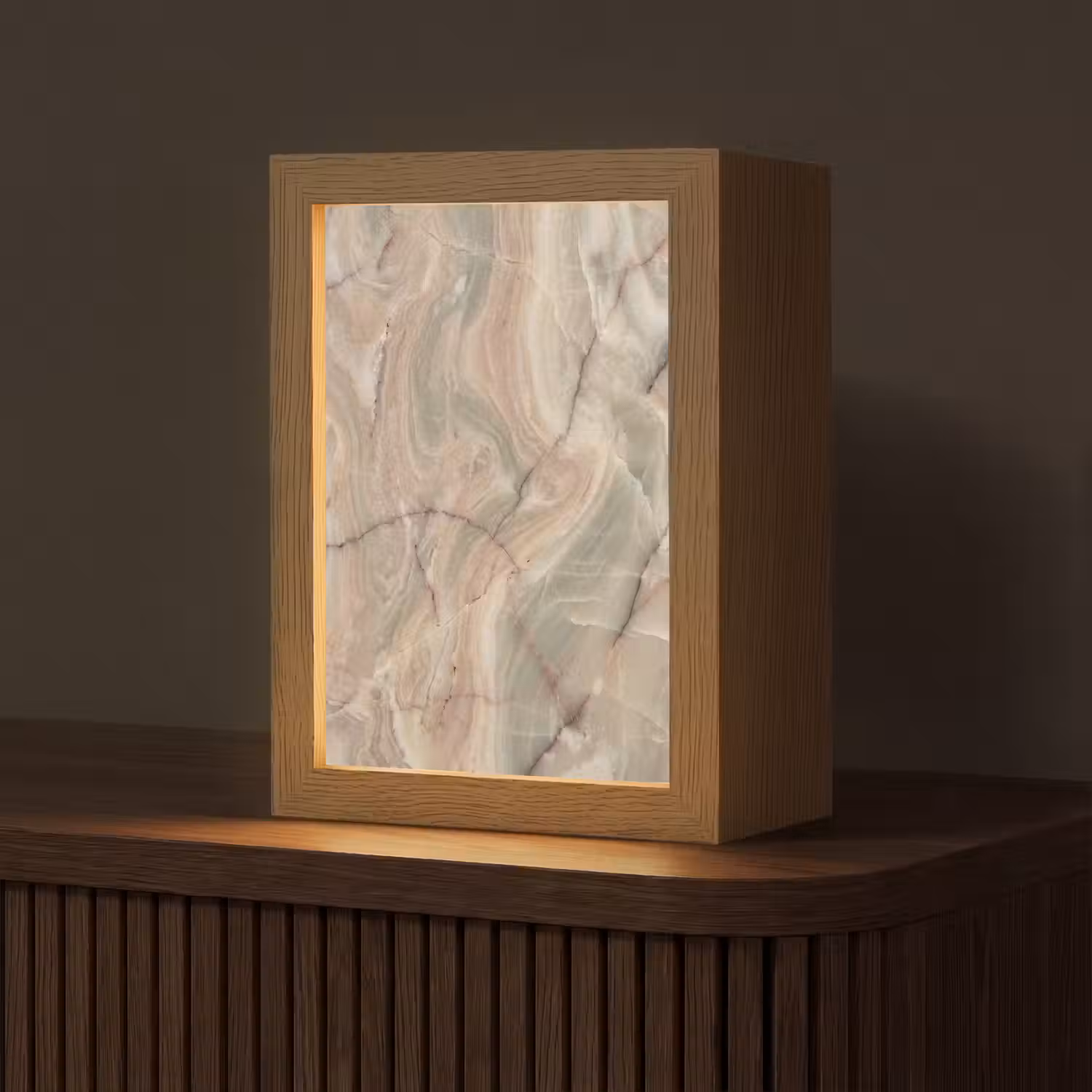 Marmer - Patroon - Abstract - Beige - Groen Light Box met kabel (Tafellamp) klein -z3d_website