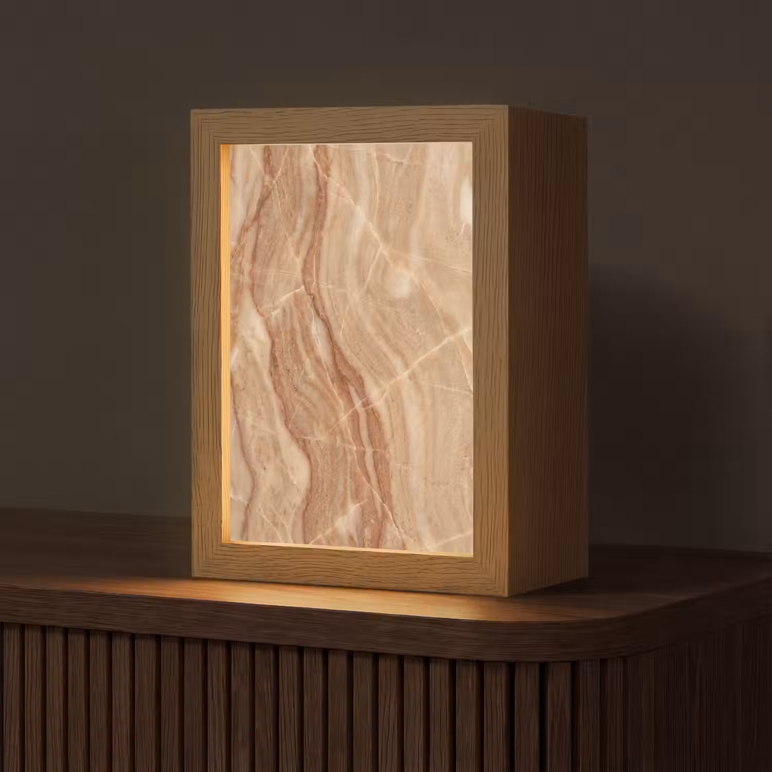Marmer - Ader - Natuur - Abstract - Beige Light Box met kabel (Tafellamp) klein -z3d_website