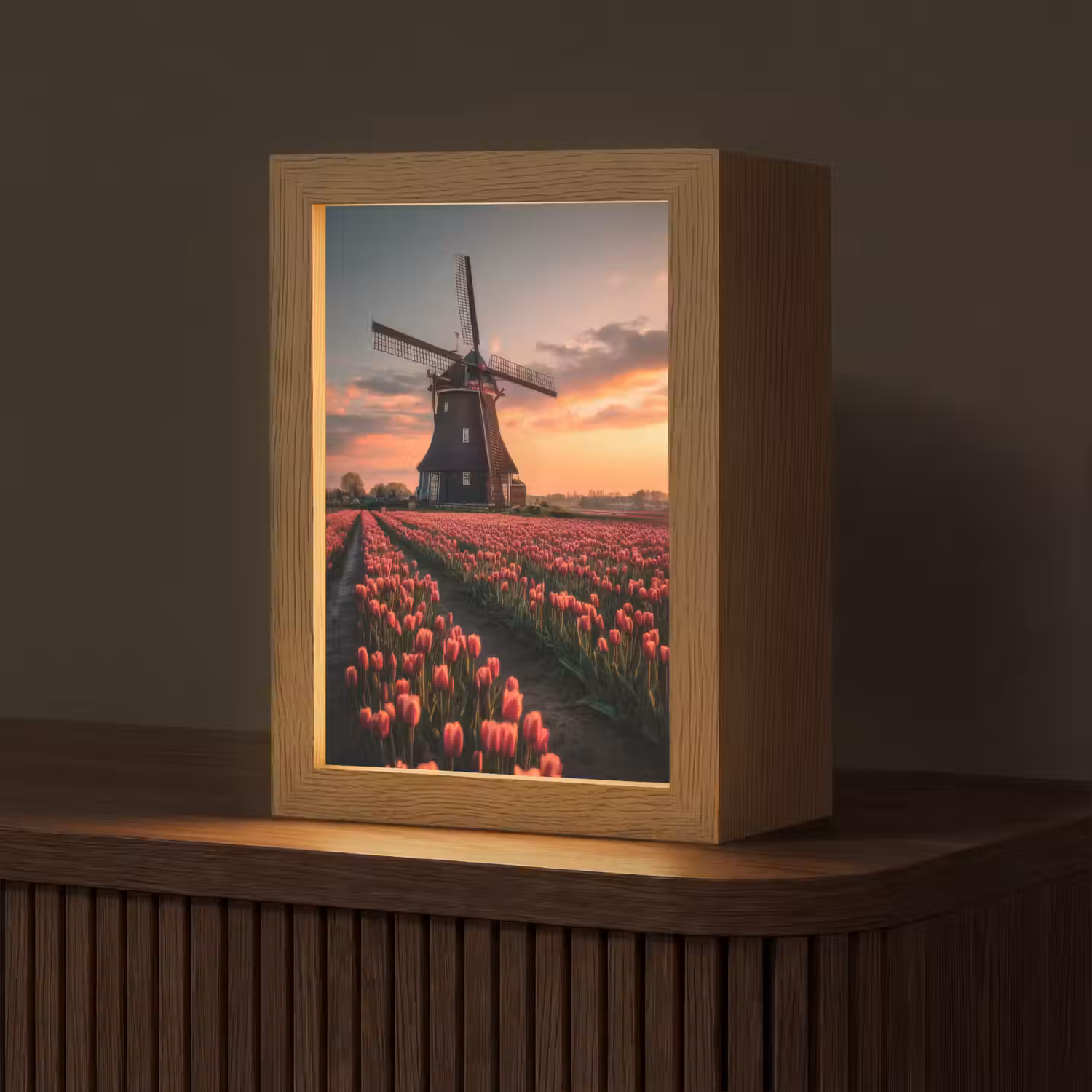 Molen - Zonsondergang - Tulpen - Rood Light Box met kabel (Tafellamp) klein -z3d_website