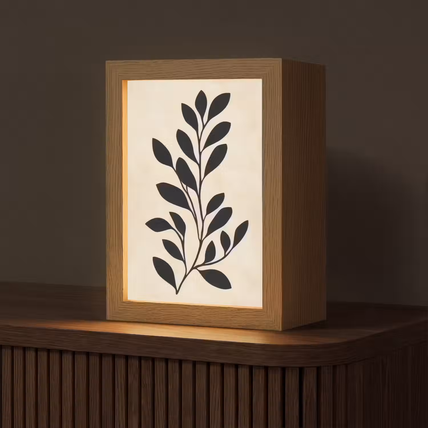 Minimalistisch - Tak - Bladeren - Zwart Light Box met kabel (Tafellamp) klein -z3d_website