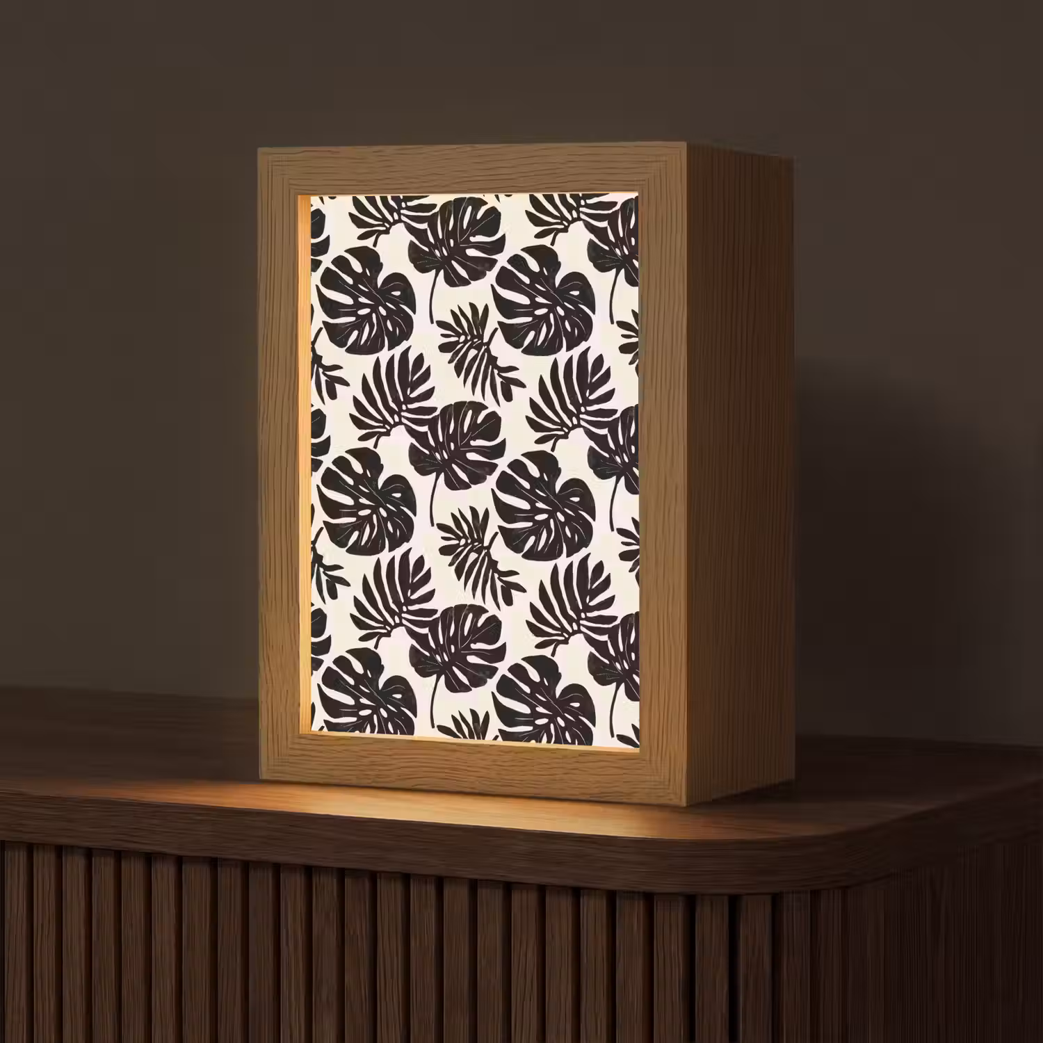 Modern - Monstera - Zwart Light Box met kabel (Tafellamp) klein 925 -z3d_website