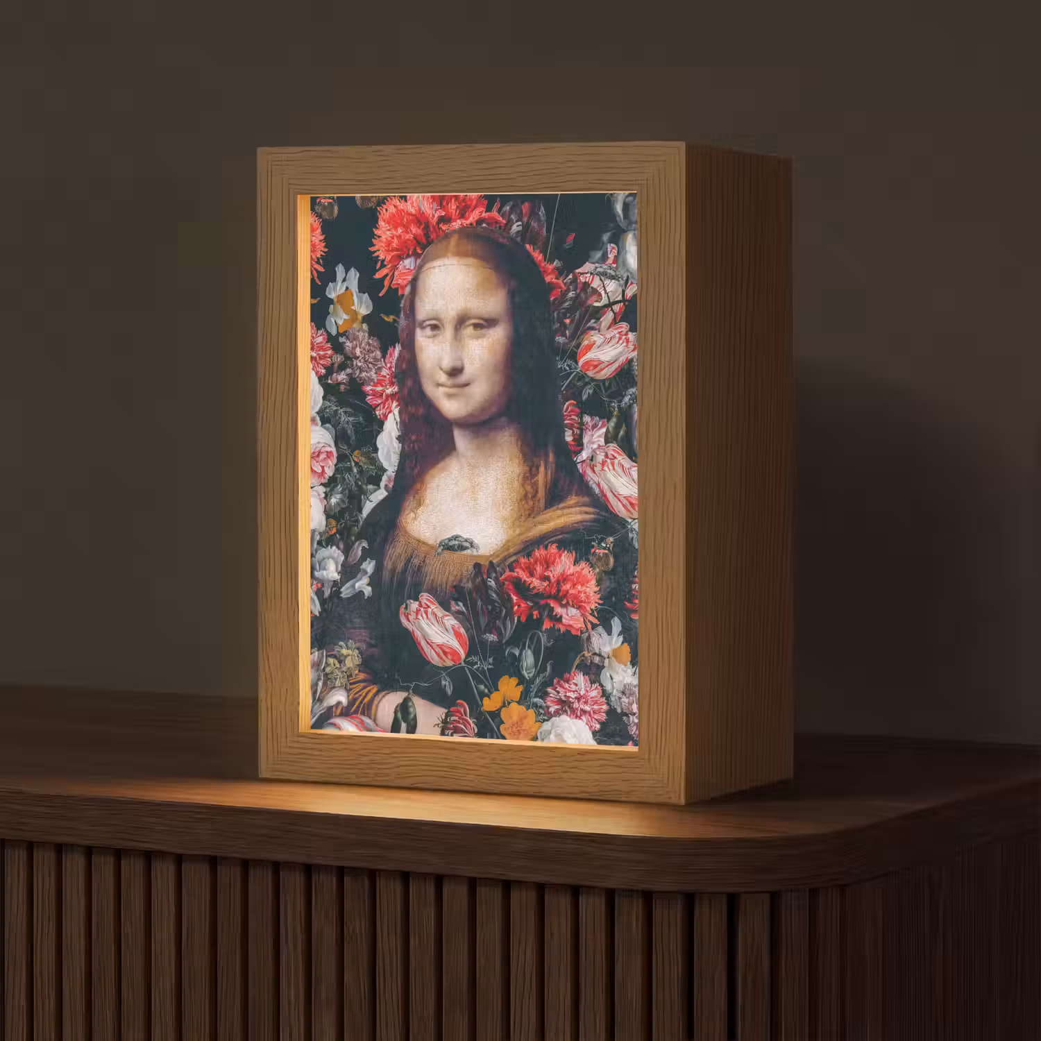 Mona Lisa - Leonardo da Vinci - Bloemen - Roze Light Box met kabel (Tafellamp) klein -z3d_website