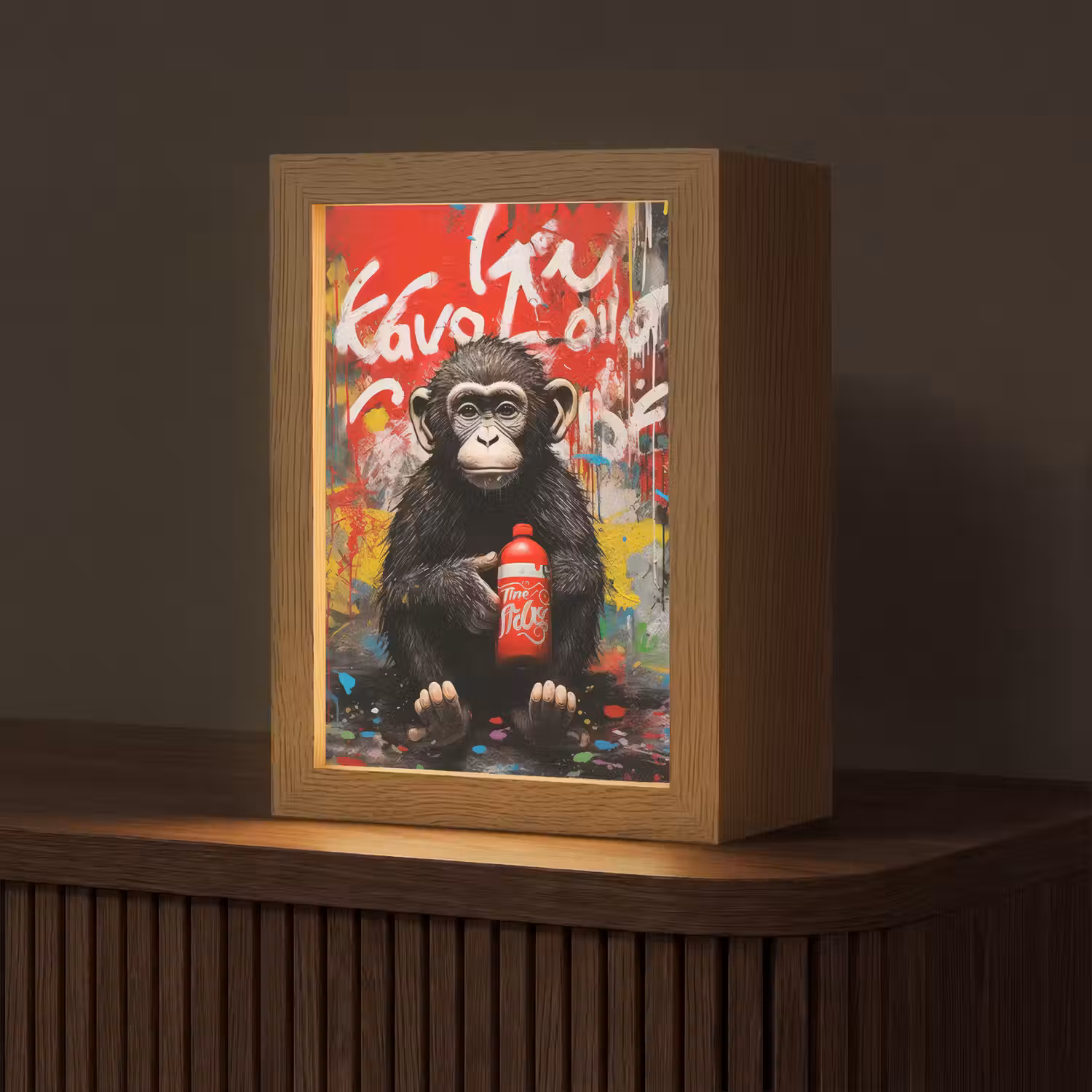 Aap - Graffiti - Dieren - Kunst - Flesje - Kleuren Light Box met kabel (Tafellamp) klein -z3d_website