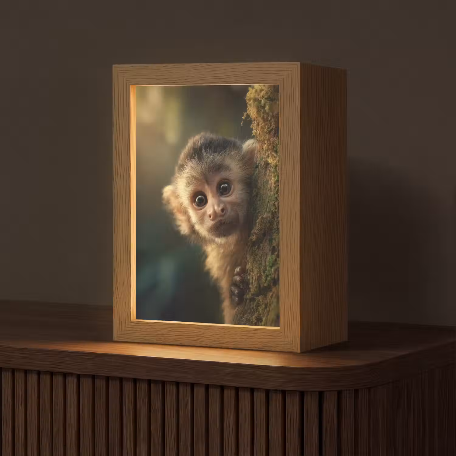 Aap - Boomstronk - Bruin Light Box met kabel (Tafellamp) klein -z3d_website