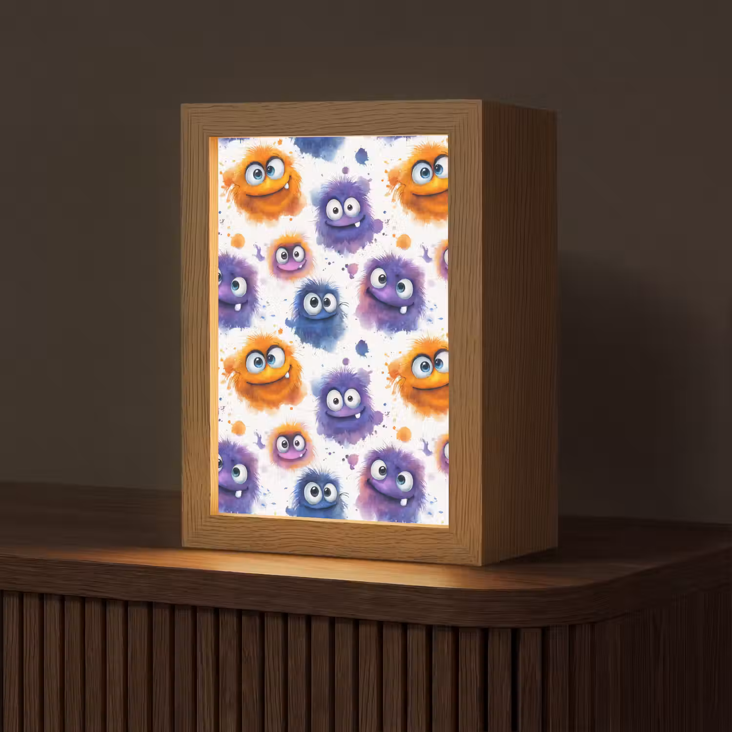 Monstertjes - Aquarel - Kleurrijk Light Box met kabel (Tafellamp) klein 925 -z3d_website