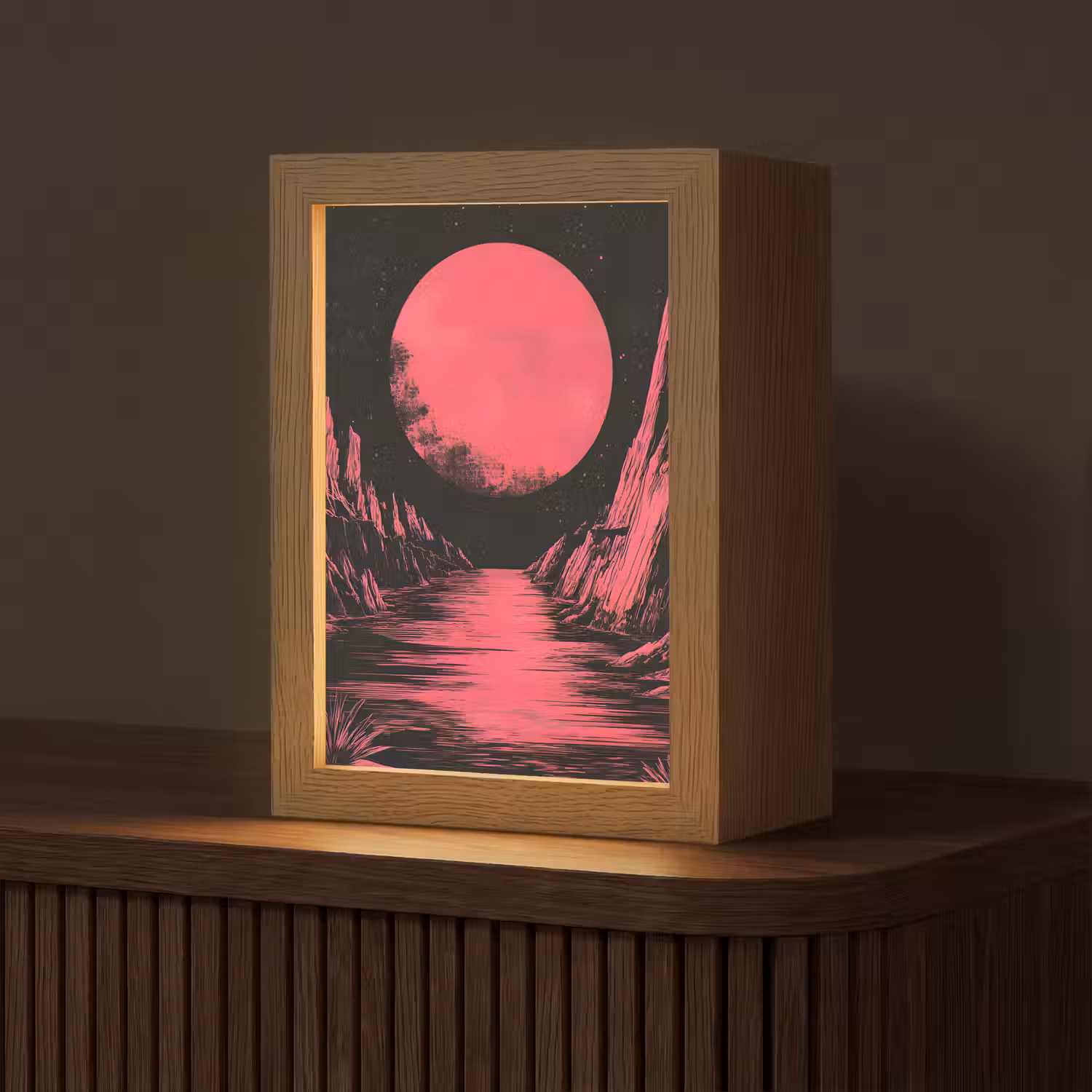 Maan - Felroze - Bergen - Rivier Light Box met kabel (Tafellamp) klein -z3d_website