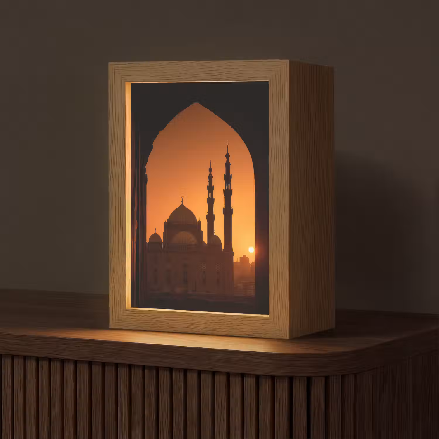 Moskee - Oranje lucht - Islamitisch Light Box met kabel (Tafellamp) klein -z3d_website