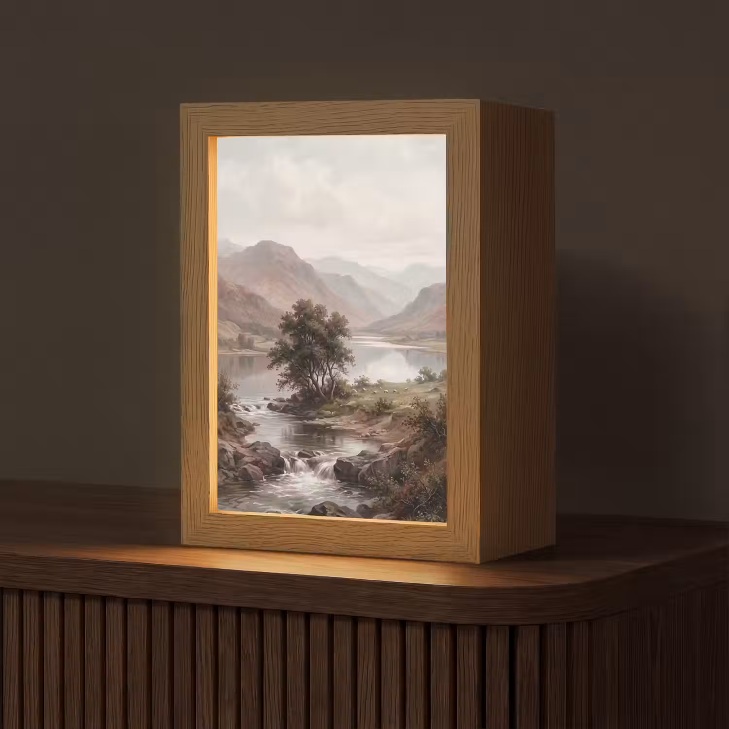 Berglandschap - Meer - Bergen - Vallei - Klassiek Light Box met kabel (Tafellamp) klein -z3d_website