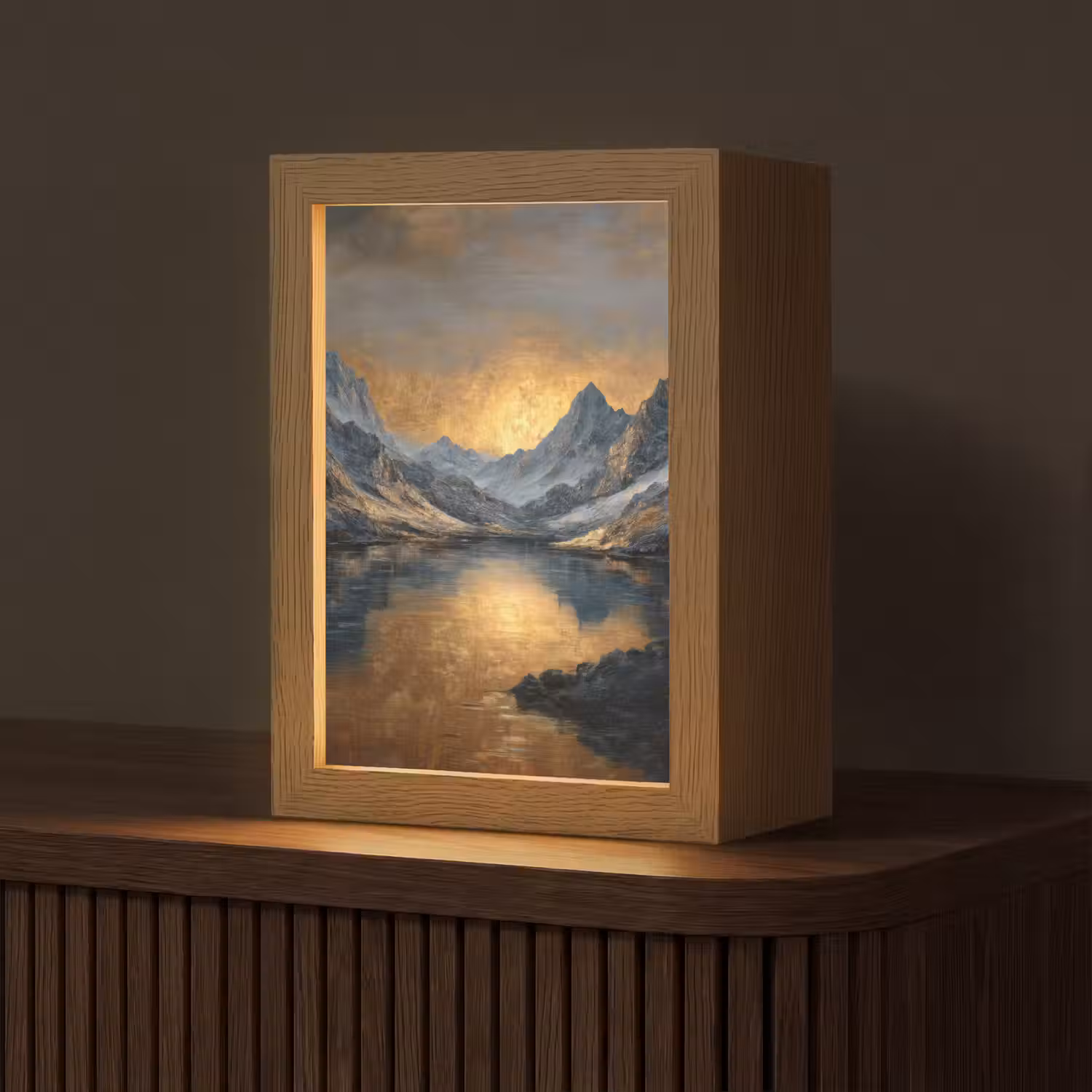Berglandschap met Gouden Zonsondergang Light Box met kabel (Tafellamp) klein -z3d_website