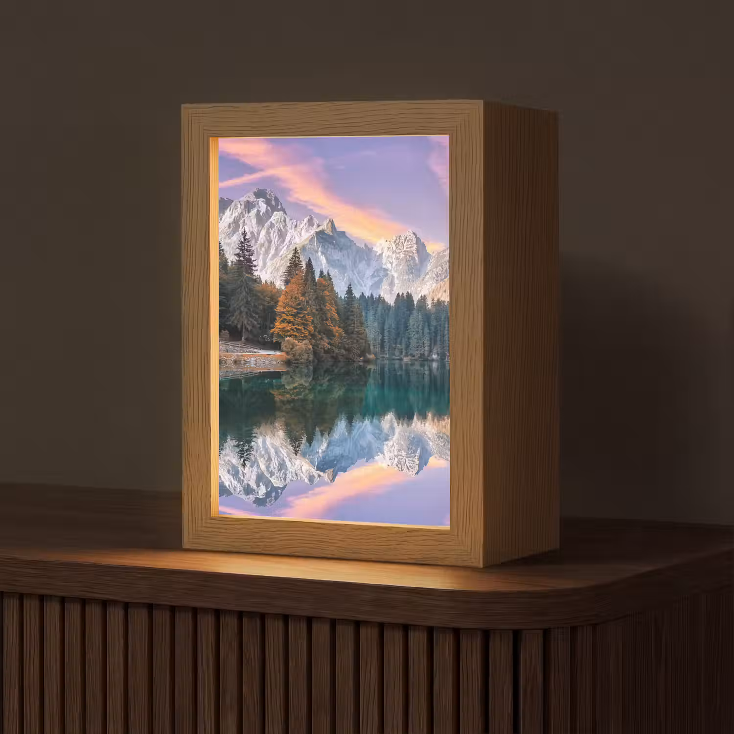 Bergen - Bos - Water - Lucht - Roze - Paars Light Box met kabel (Tafellamp) klein -z3d_website