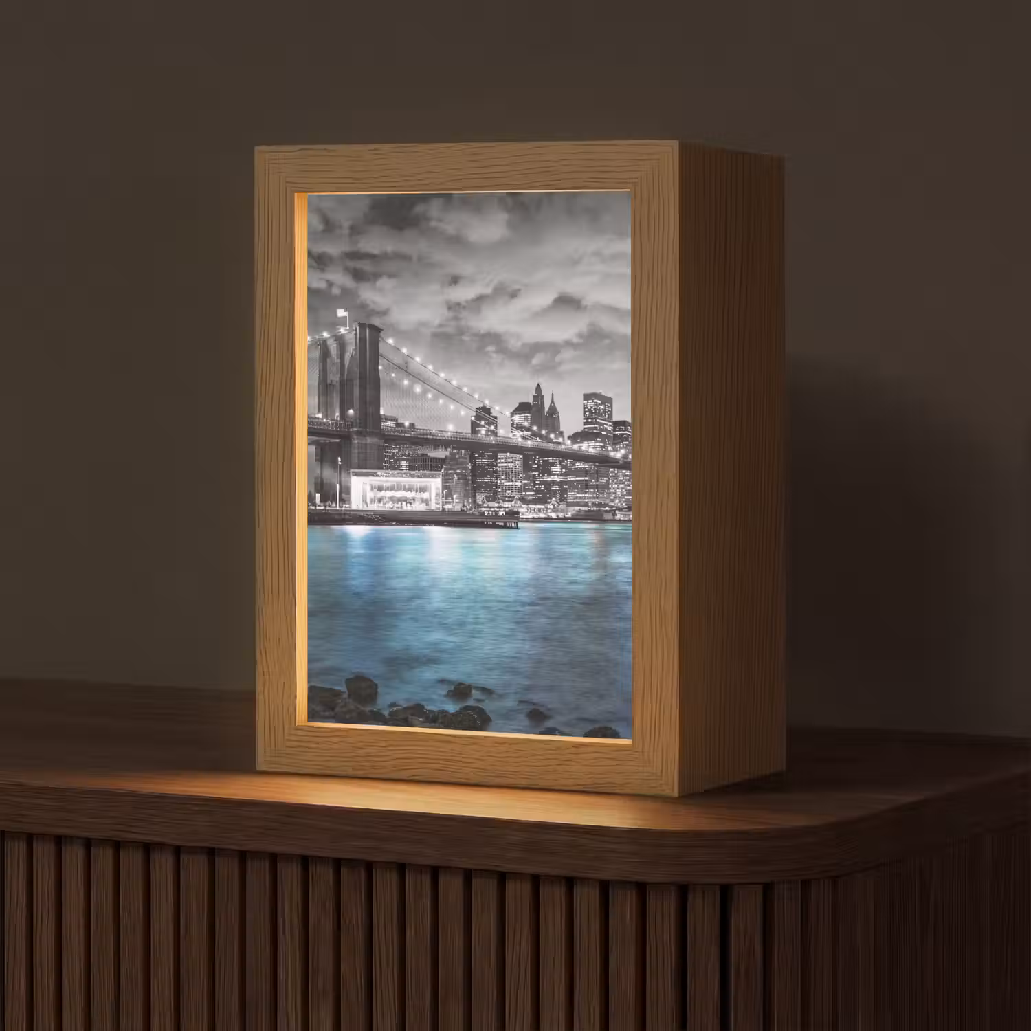 New York - Skyline - Stad - Blauw Light Box met kabel (Tafellamp) klein -z3d_website