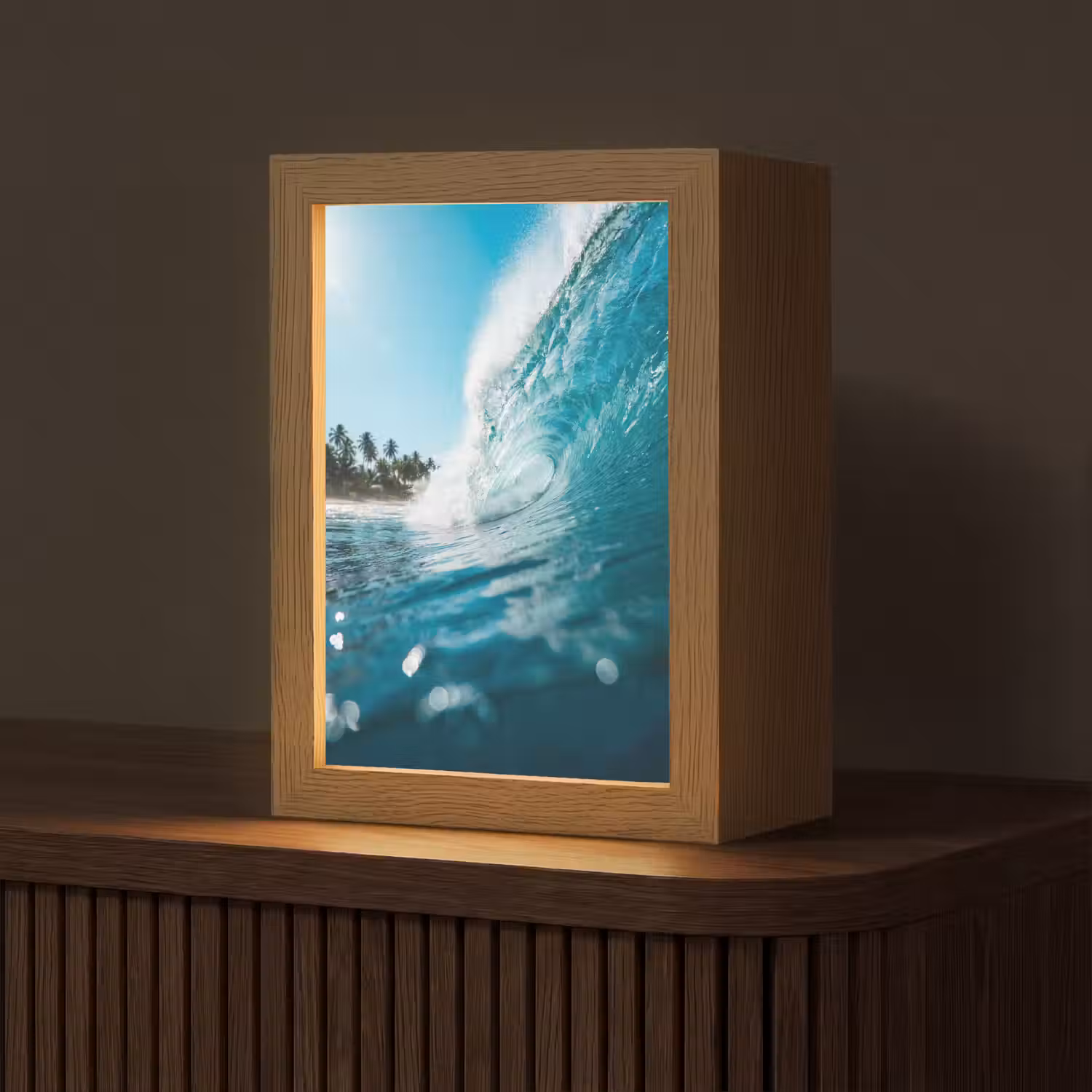 Oceaan - Golf - Strand - Natuur - Blauw Light Box met kabel (Tafellamp) klein -z3d_website
