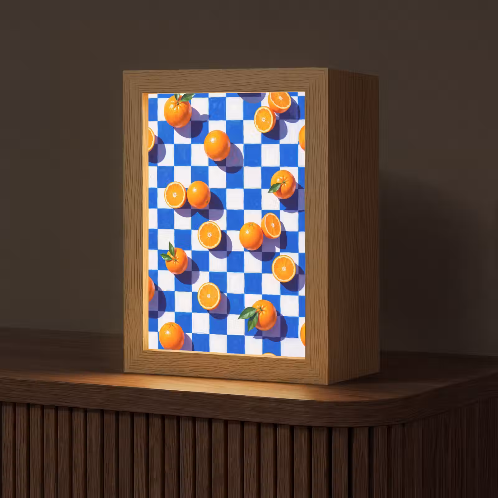Table Lamp - Orange - Checkered - Food - Sinaasappel - Geruit - Eten Light Box met kabel (Tafellamp) klein