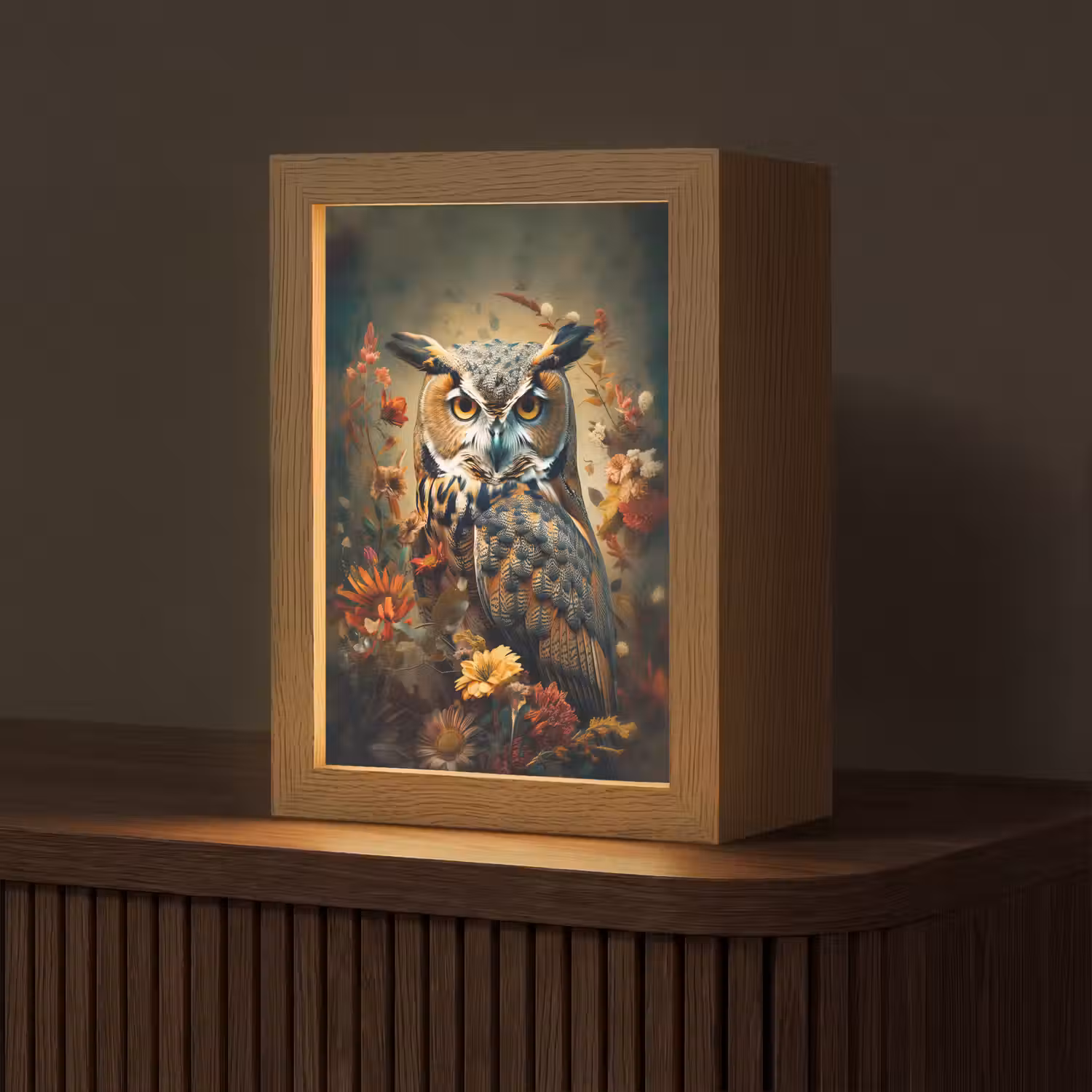 Uil - Vogel - Bloemen - Planten - Botanisch Light Box met kabel (Tafellamp) klein -z3d_website