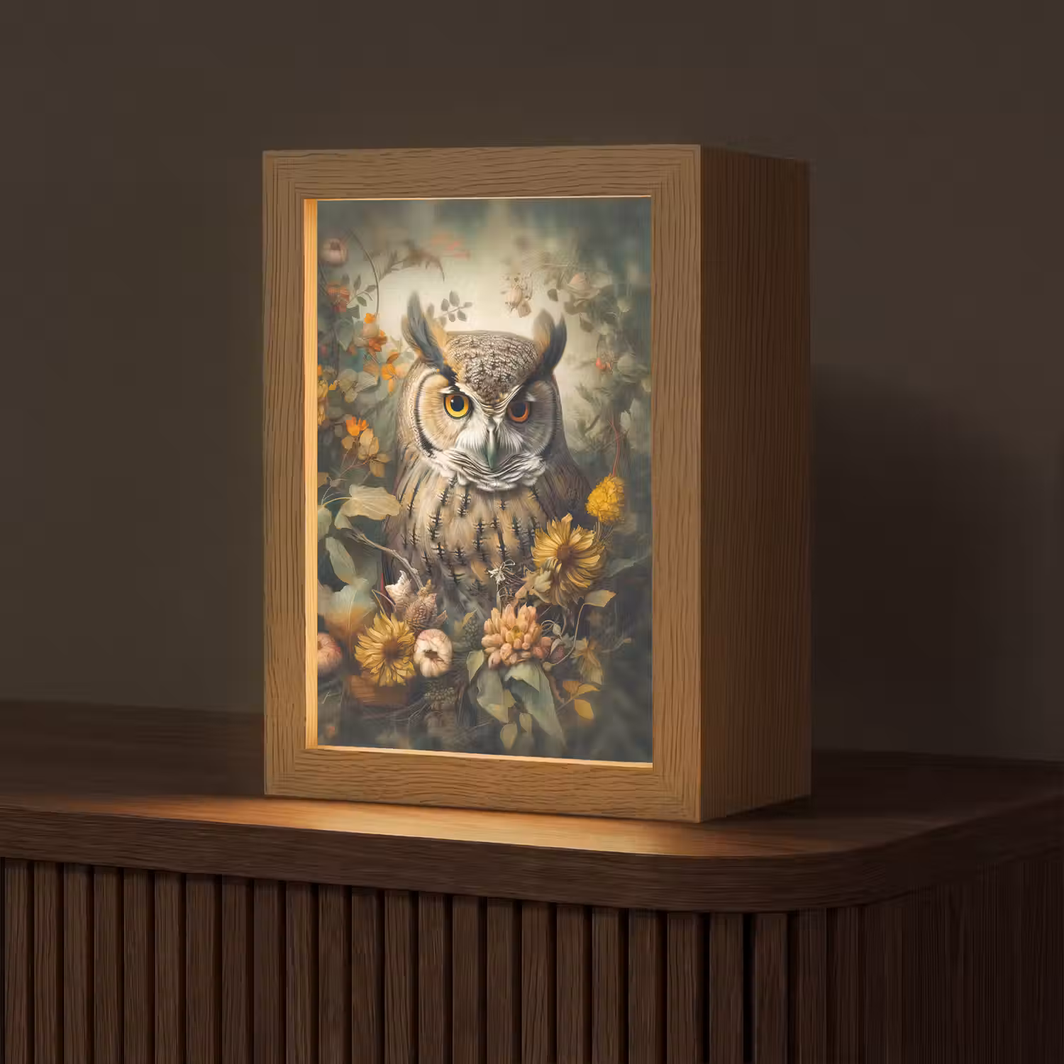 Uil - Vogels - Bloemen - Natuur Light Box met kabel (Tafellamp) klein -z3d_website
