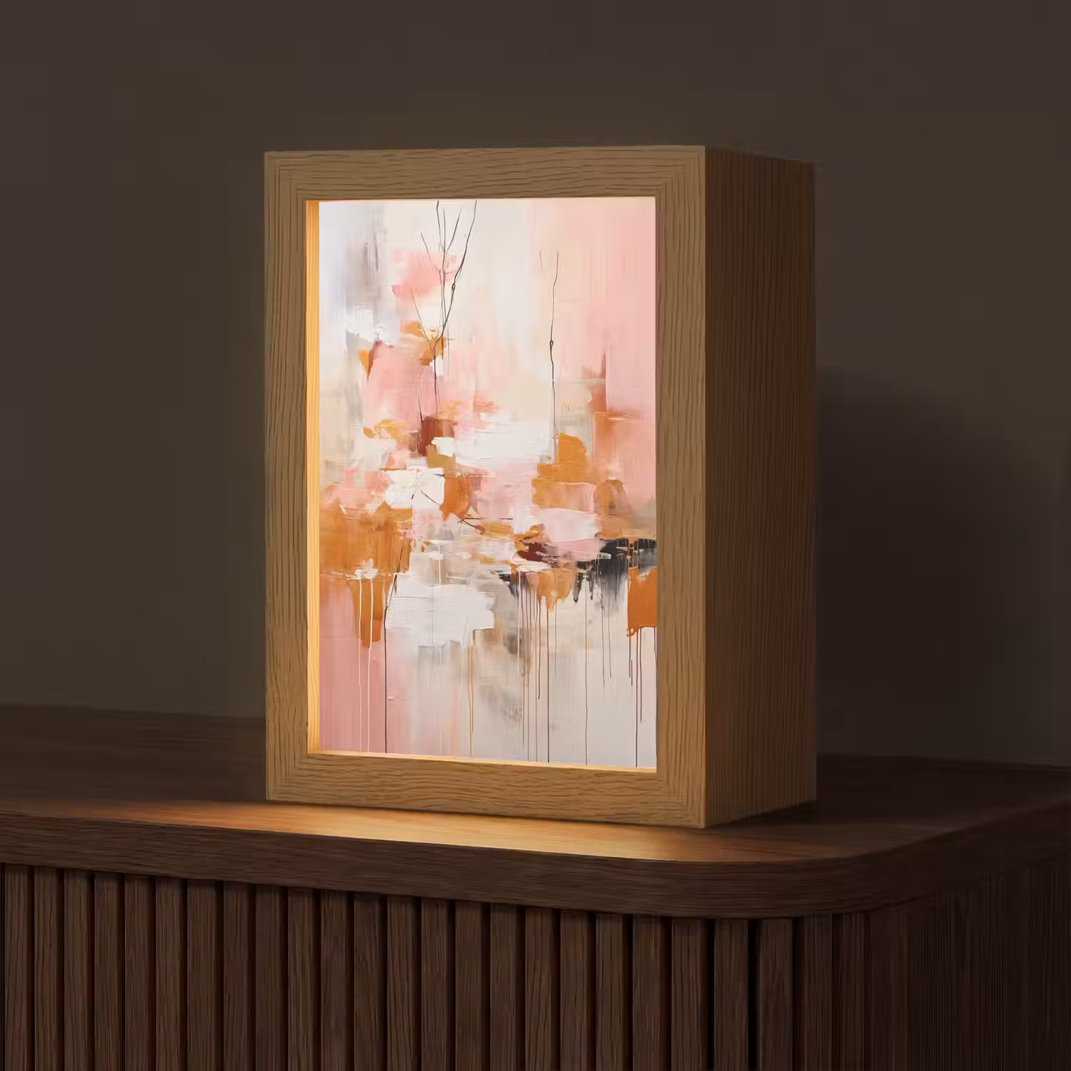 Verf - Roze - Oranje - Abstract - Kunst Light Box met kabel (Tafellamp) klein -z3d_website