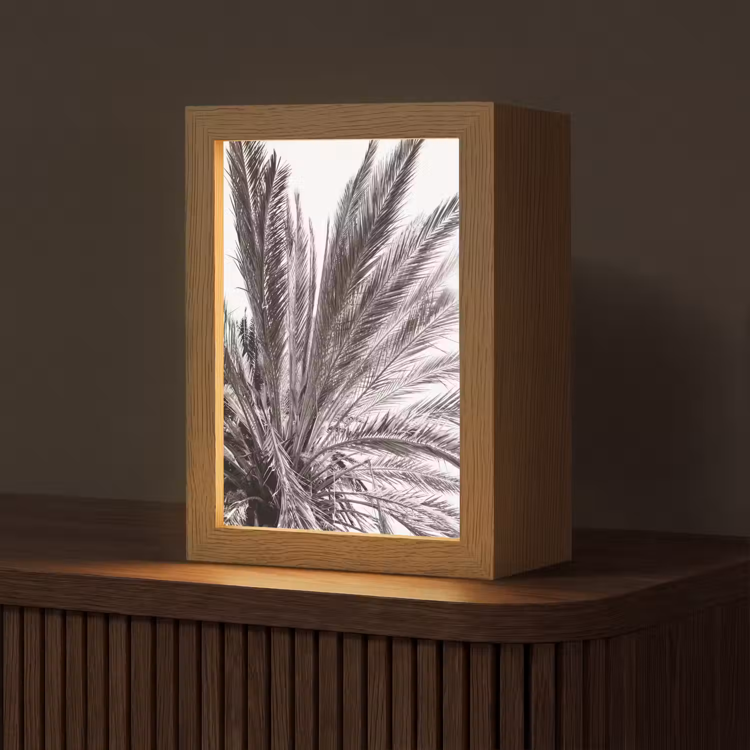 Palmboom - Tropisch - Zwart - Wit Light Box met kabel (Tafellamp) klein -z3d_website