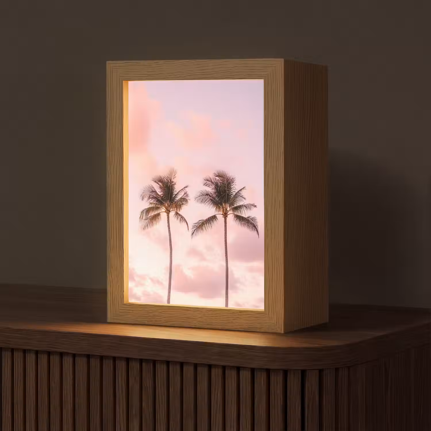 Palmbomen - Paars - Wolken - Lucht Light Box met kabel (Tafellamp) klein -z3d_website