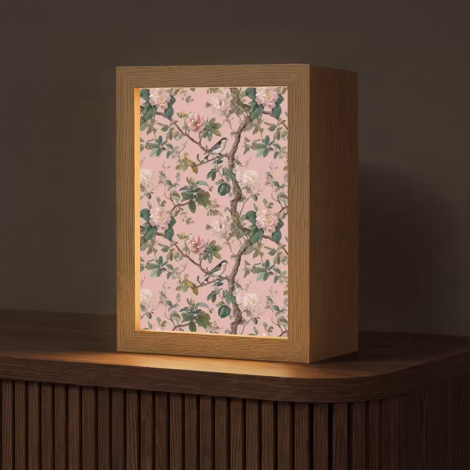 Pioenrozen - Botanisch - Vogel Light Box met kabel (Tafellamp) klein 925 -z3d_website
