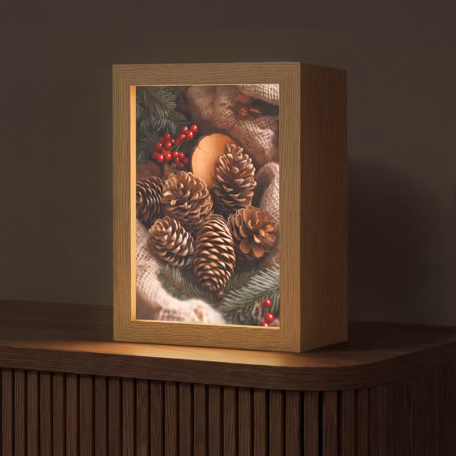 Dennenappels - Boom - Winter - Natuur - Bruin Light Box met kabel (Tafellamp) klein -z3d_website