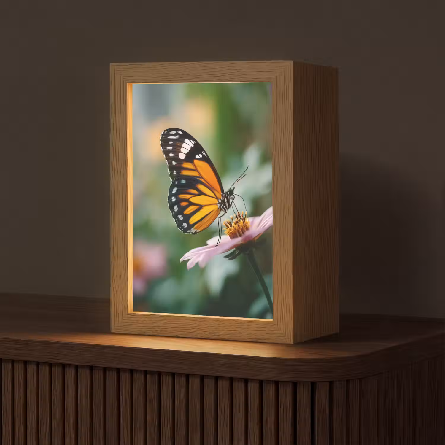 Roze bloemen - Vlinder - Zachte focus Light Box met kabel (Tafellamp) klein -z3d_website