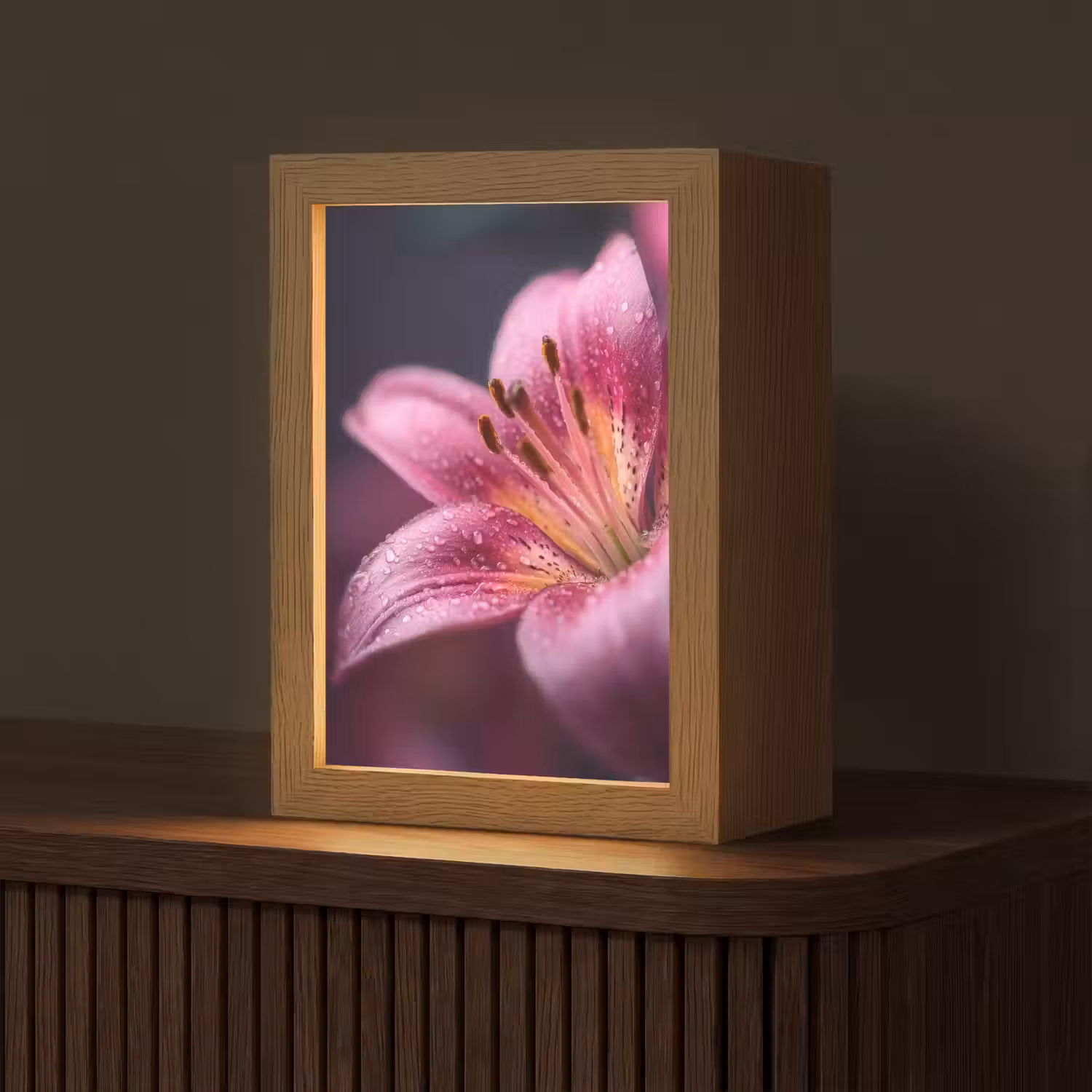 Roze - lelie - Dauwdruppels Light Box met kabel (Tafellamp) klein -z3d_website