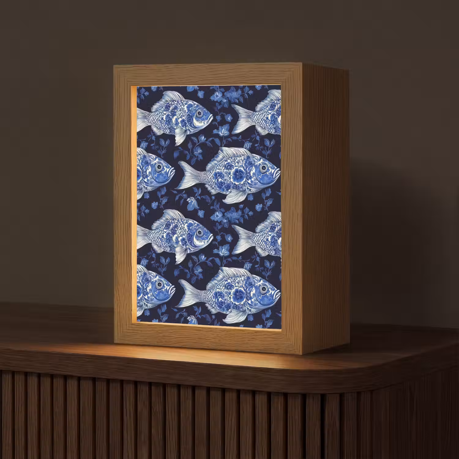 Vissen - Bloemen - Blauw Light Box met kabel (Tafellamp) klein 925 -z3d_website