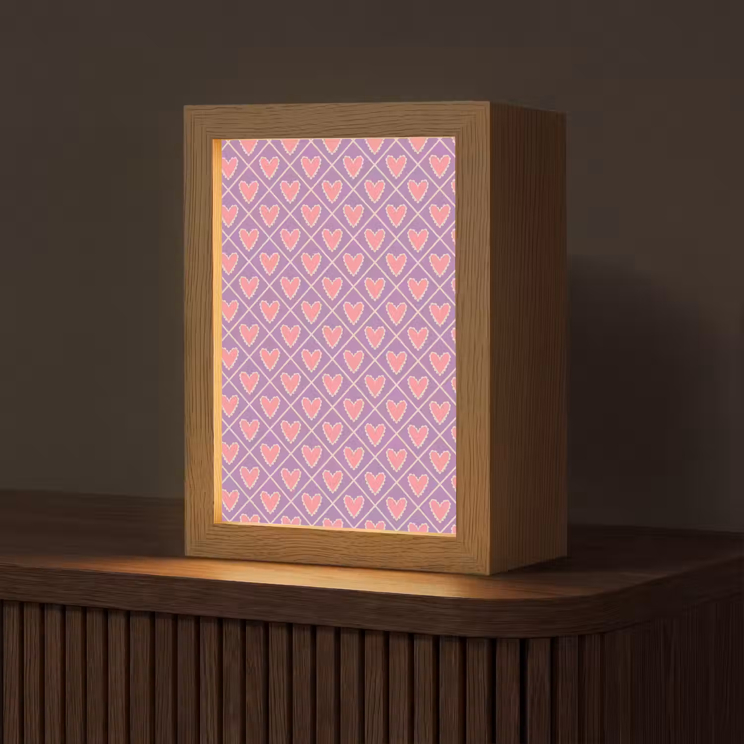 Ruit - Patroon - Paars - Hartjes Light Box met kabel (Tafellamp) klein 925 -z3d_website