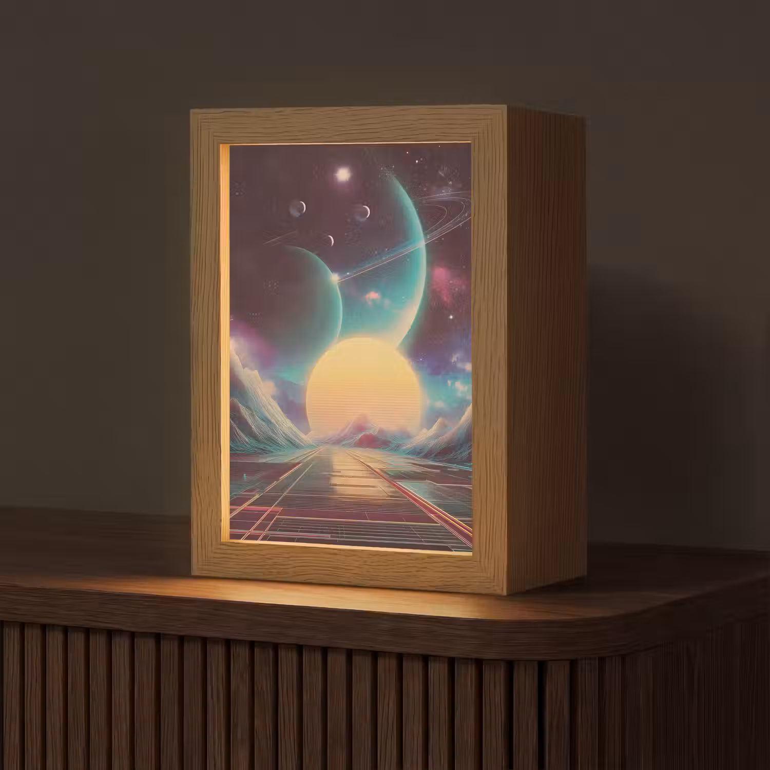 Planeten - Neon - Berglandschap - Zon Light Box met kabel (Tafellamp) klein -z3d_website