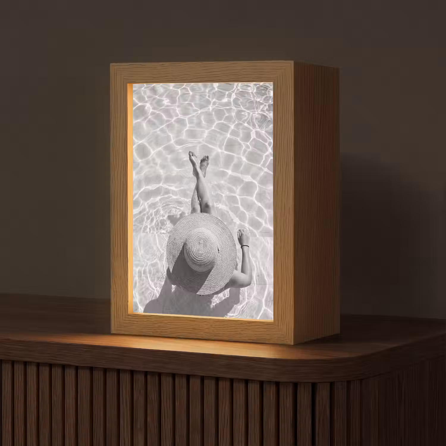 Zwembad - Hoed - Water - Zwart - Wit - Zomers Light Box met kabel (Tafellamp) klein -z3d_website