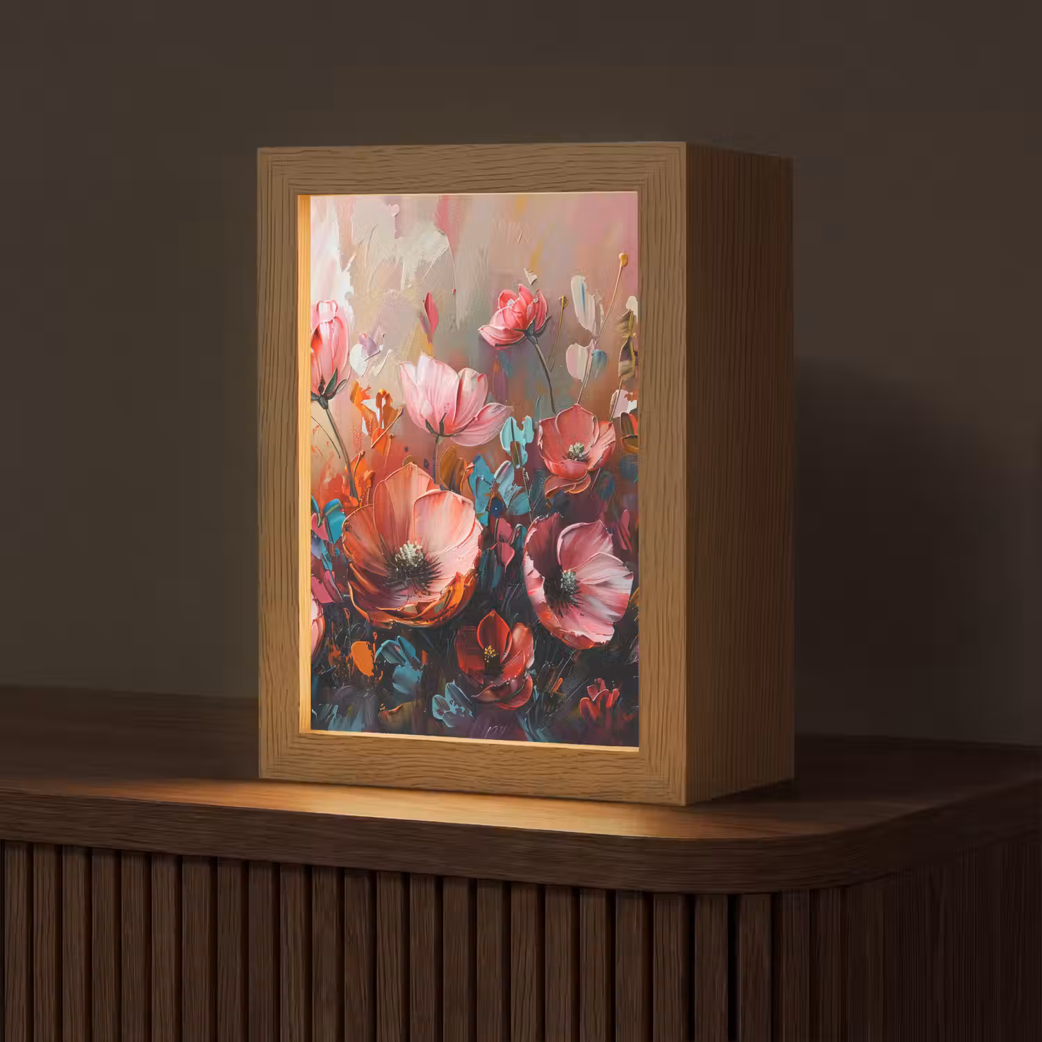 Klaprozen - Roze - Bloemen - Botanisch - Kunst Light Box met kabel (Tafellamp) klein -z3d_website